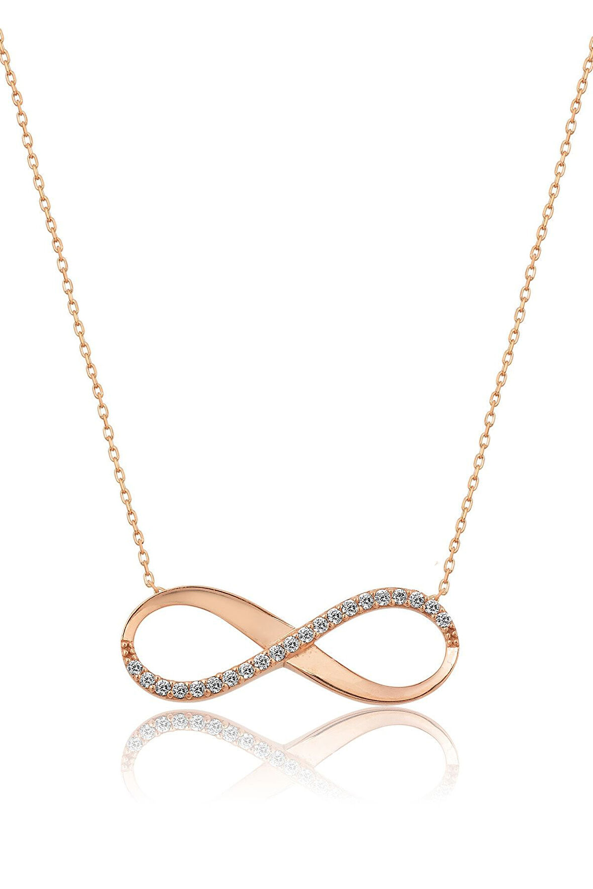 Gümüş Sonsuzluk Kolye Nano Taşlı Rose Altın Kaplama UVPS100027