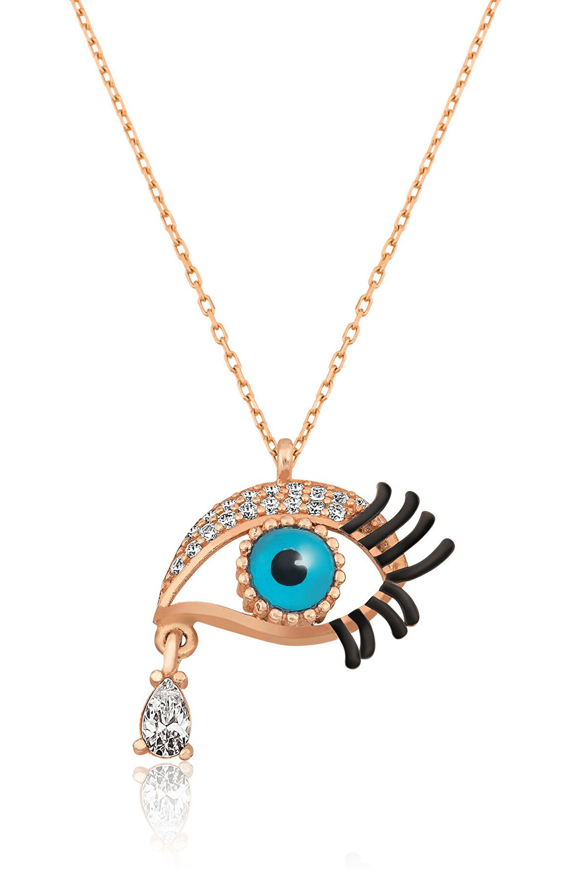 Gözyaşı Damlası Nazar Göz Bebekli 925 Ayar Gümüş Kolye