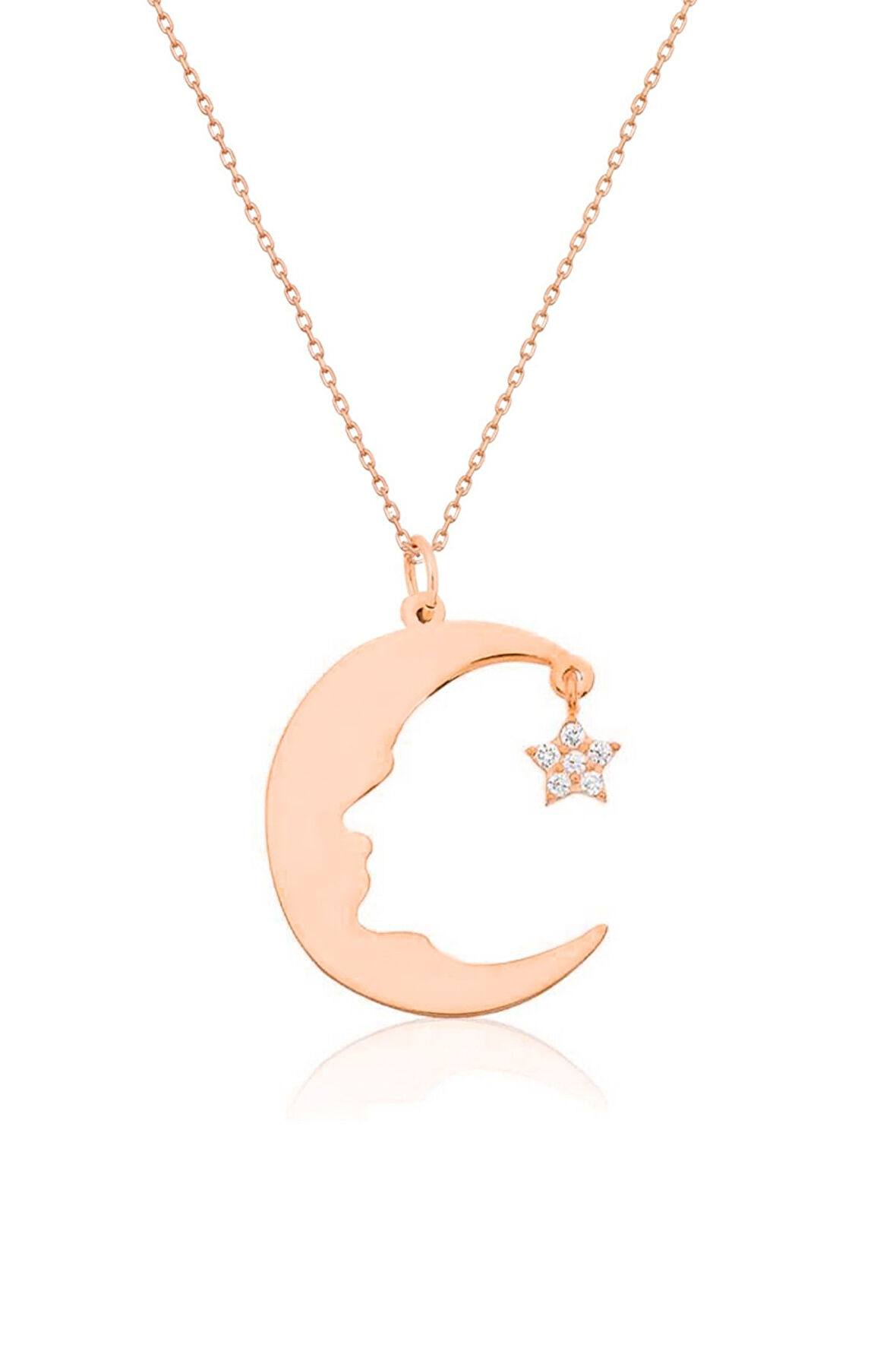 Atatürk Silüeti Ay Yıldız Nano Taşlı Rose Altın Kaplama Gümüş Kadın Kolye Uvps100069