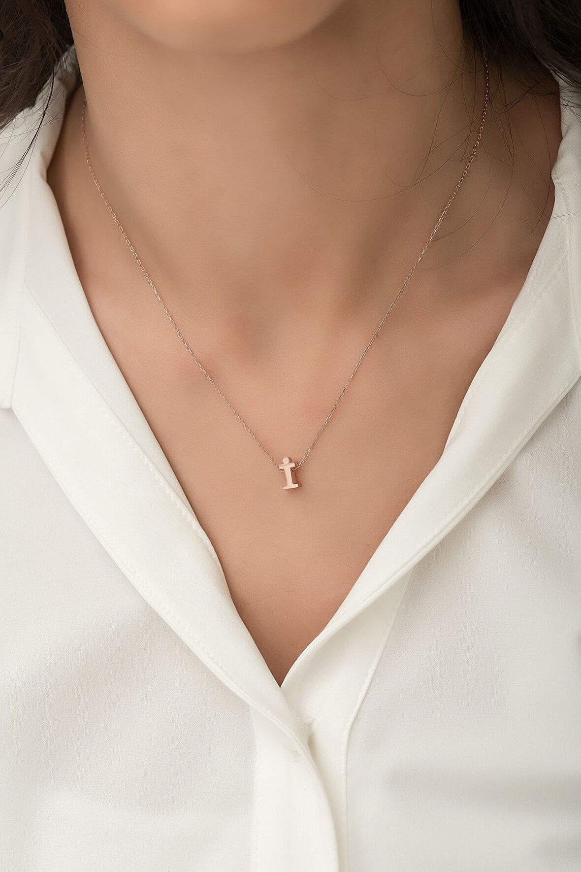 Harf Kolye. Üç Boyutlu I Harfi. Rose Altın Kaplama 925 Ayar Gümüş - Uvps1000081