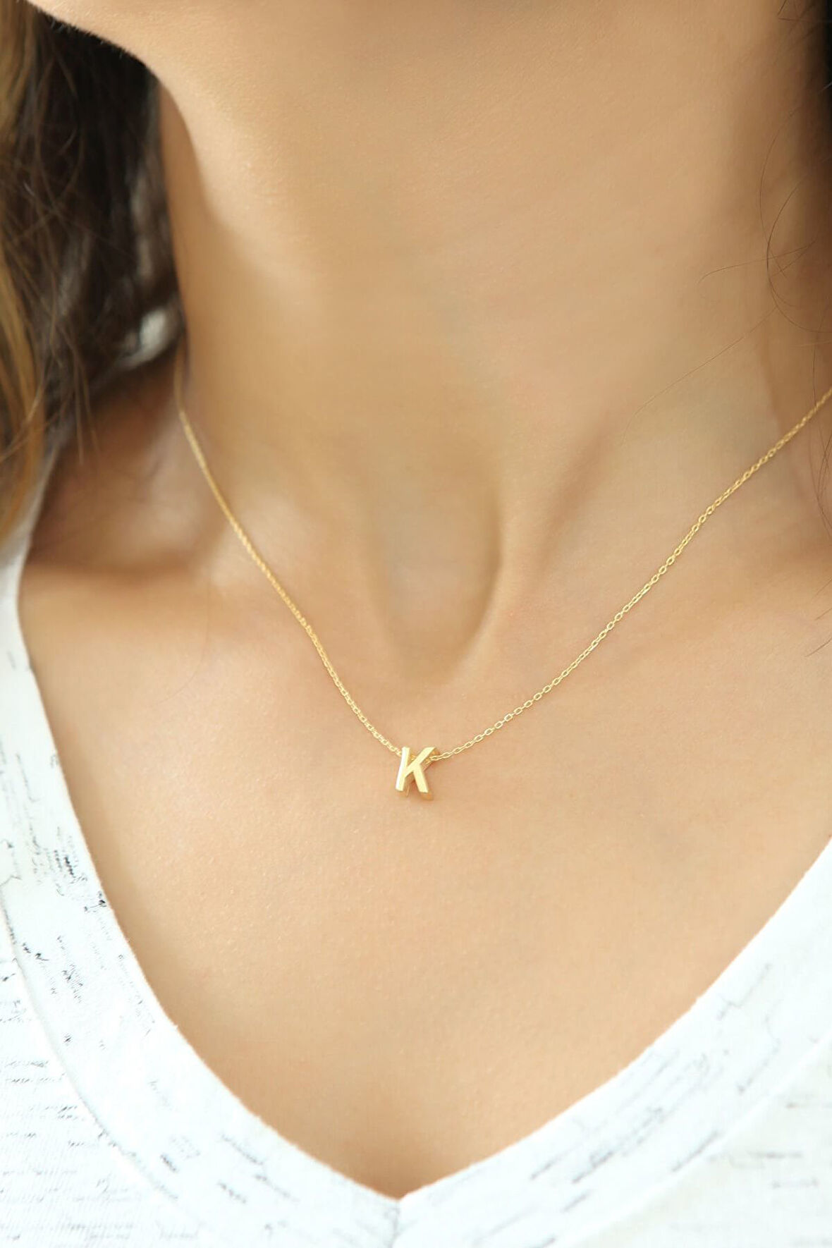 Harf Kolye. Üç Boyutlu K Harfi. Rose Altın Kaplama 925 Ayar Gümüş.