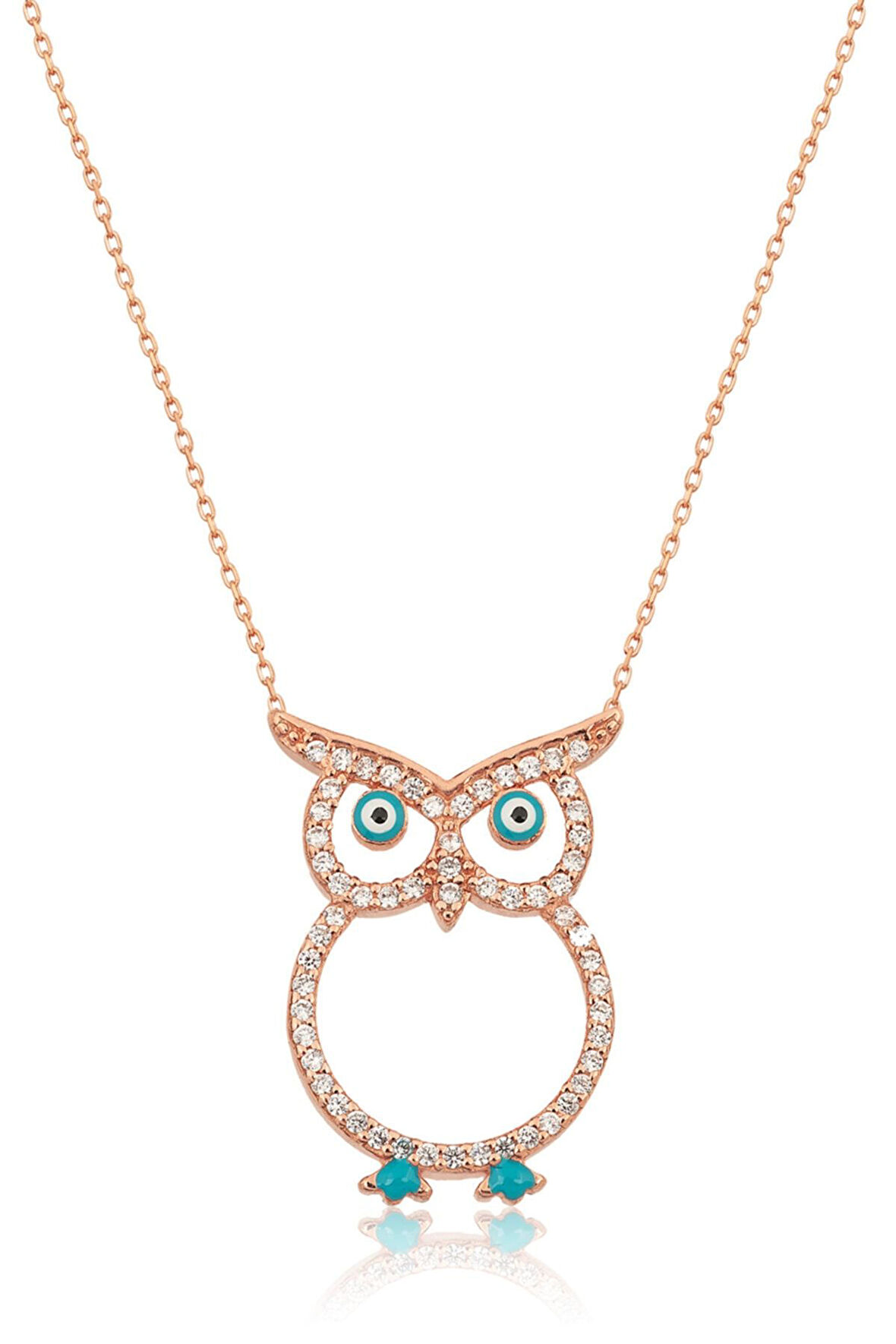 Baykuş Kolye - Nazar Göz Mineli Rose Gold Kaplama 925 Ayar Gümüş - Uvps100186