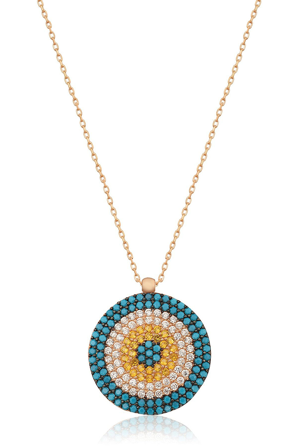 Firuze ;Taşlı Nazar Kolye Rose Gold Kaplama 925 Ayar Gümüş