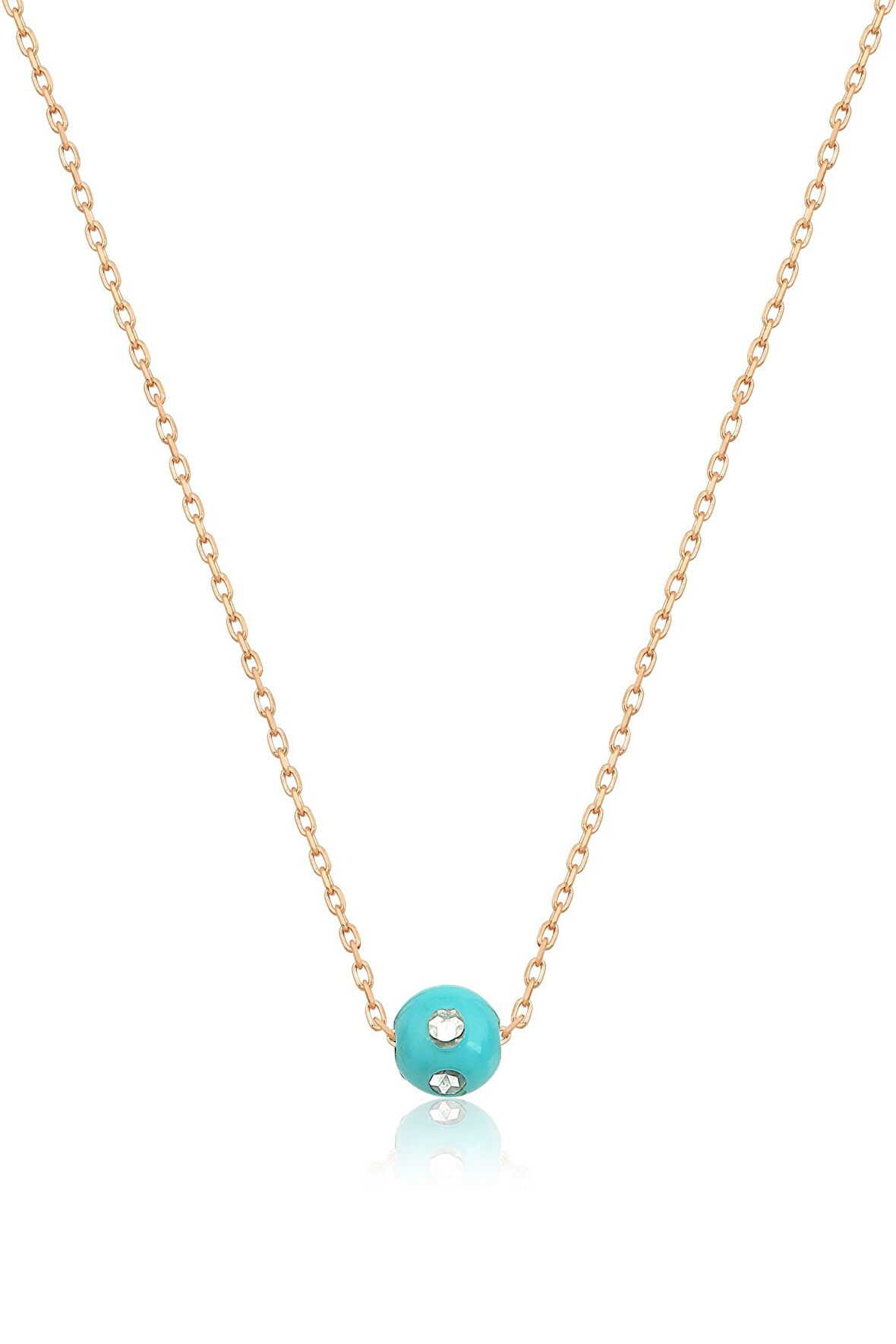Mavi Doğaltaşlı Rose Gold Kaplama 925 Ayar Gümüş  Zincir Kolye UVPS100252