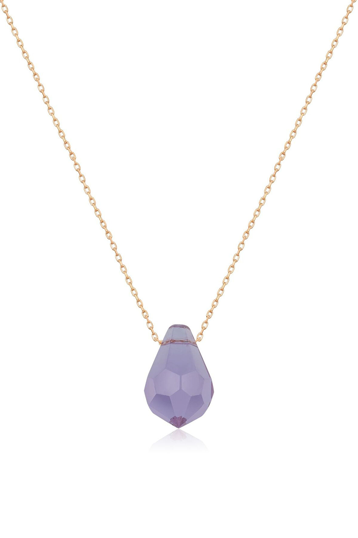 Fasetli Kesim Üç Boyutlu Lila Damla Kolye - 925 Ayar Gümüş Zincir - UVPS100270