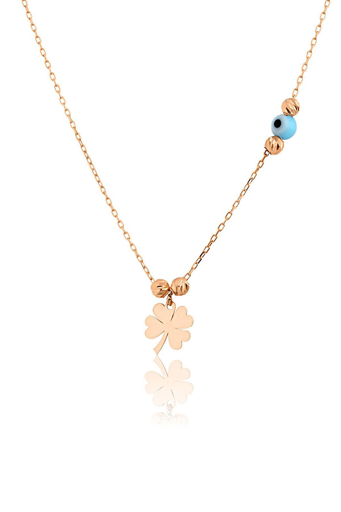 925 Ayar Rose Altın Kaplama Dorica Toplu Gümüş Yonca Kolye