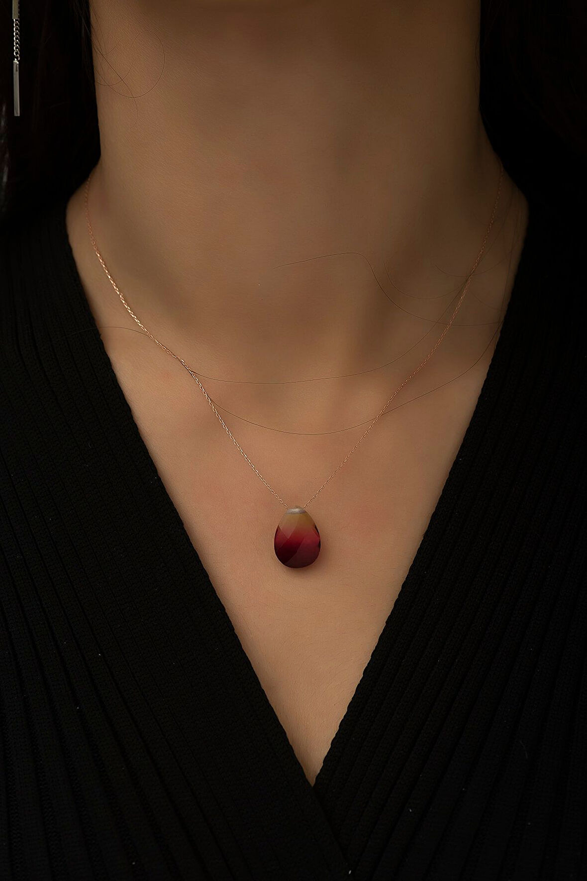 925 Ayar Rose Altın Kaplama Gümüş Damla Kolye