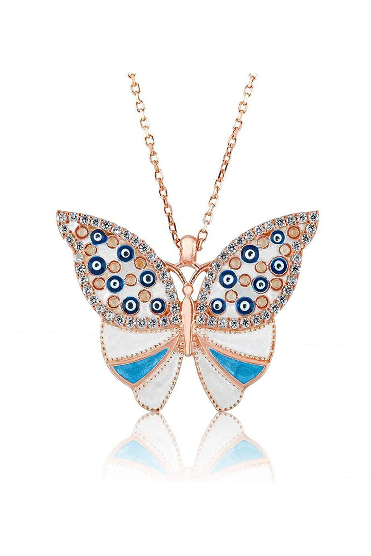 925 Ayar Mineli Gümüş Kelebek Kolye