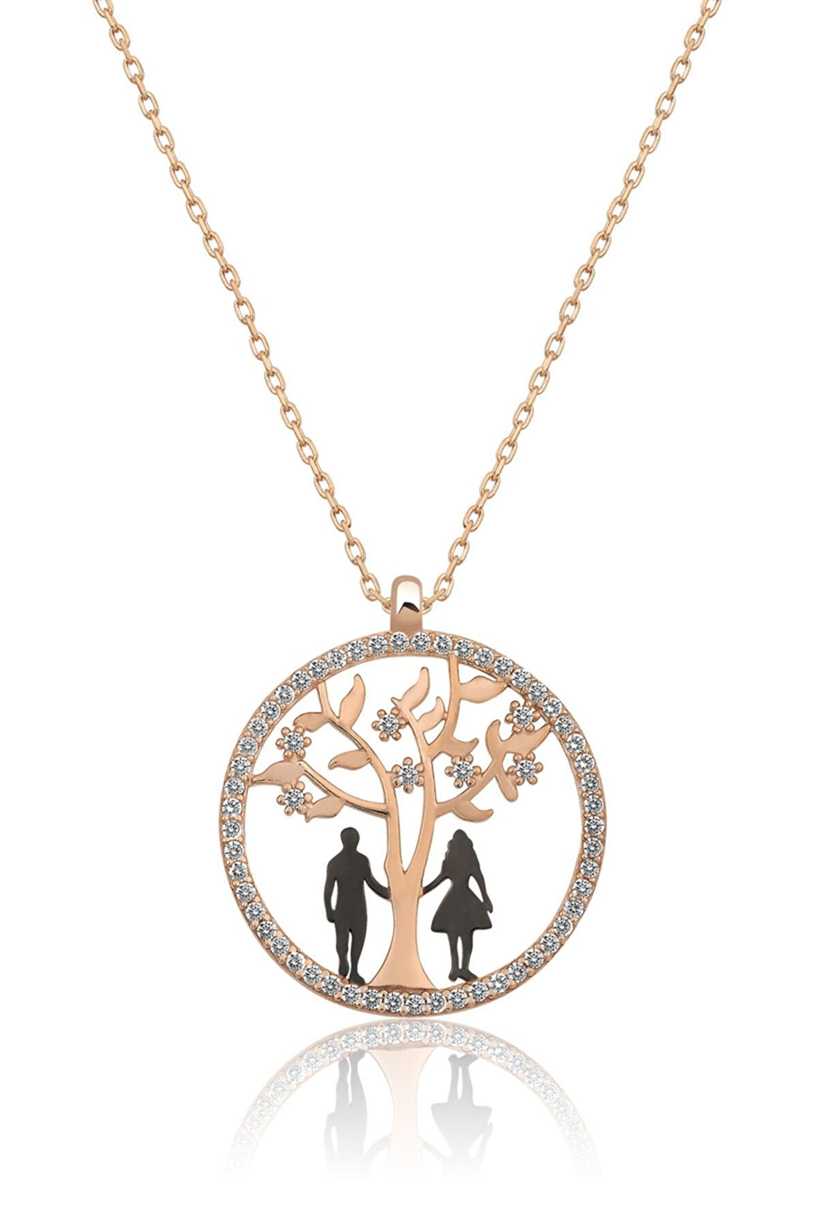 Hayat Ağacı Sevgili Aşk Kolye Rose Gold Kaplama 925 Ayar Gümüş Uvps100506