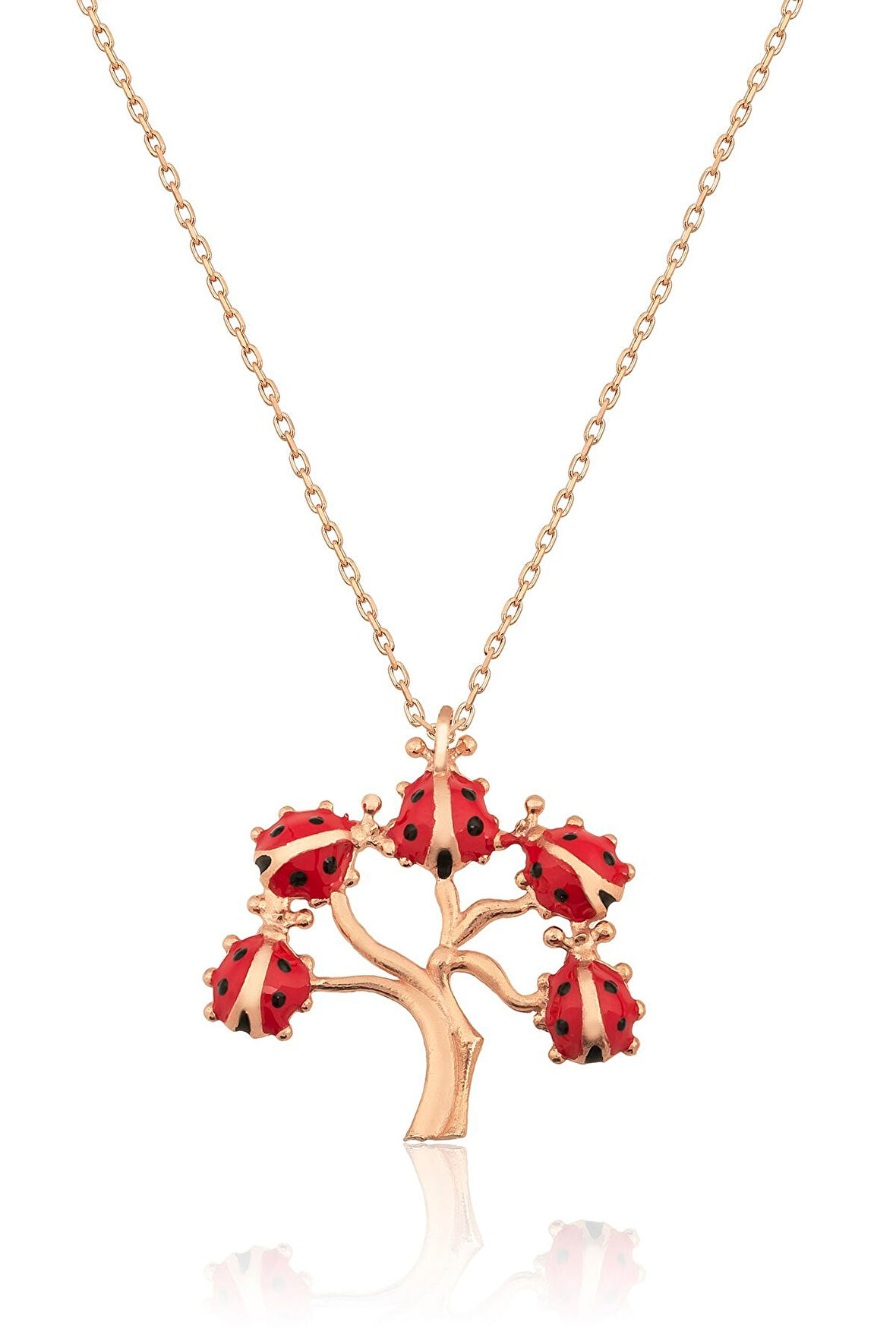 Uğur Böceği Hayat Ağacı Kolye Rose Gold Kaplama 925 Ayar Gümüş Uvps100511