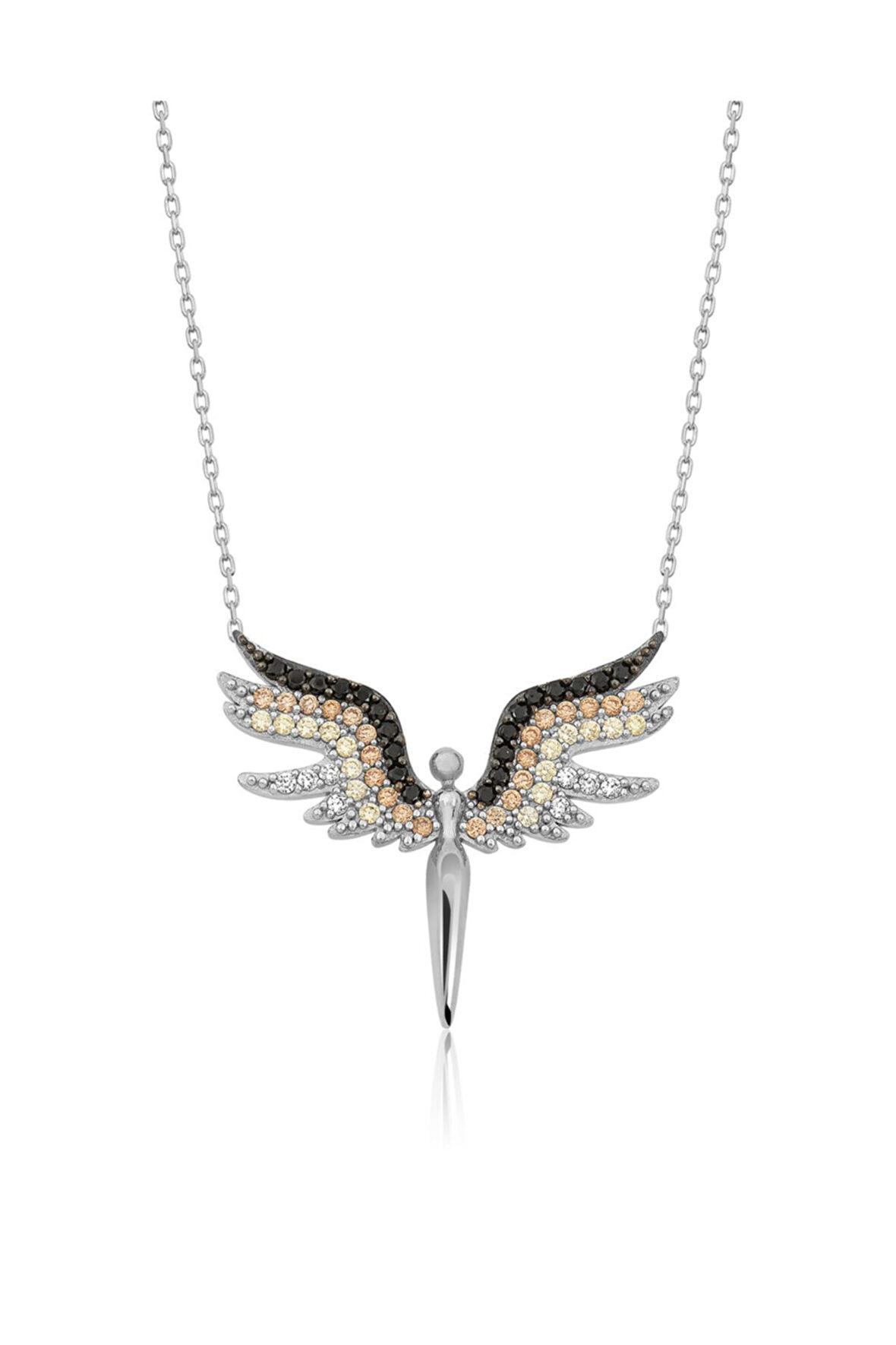 Melek Kolye Renkli Taşlı Rodum Kaplama Gümüş