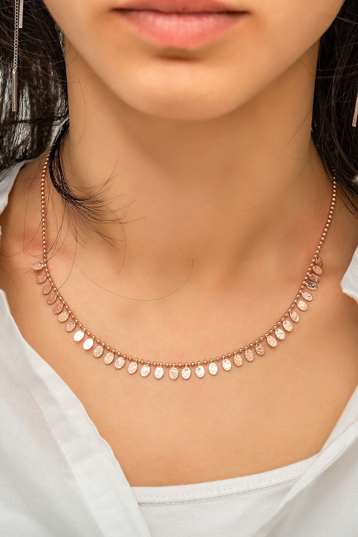 925 Ayar Gümüş Sıralı Oval Pul Kolye