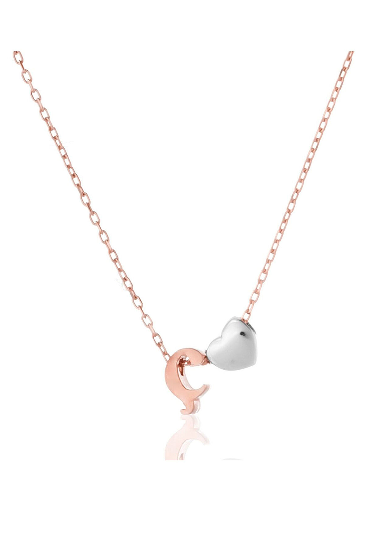 Kadın 925 Ayar Gümüş Üç Boyutlu Ç Harfi Kalp Kolye