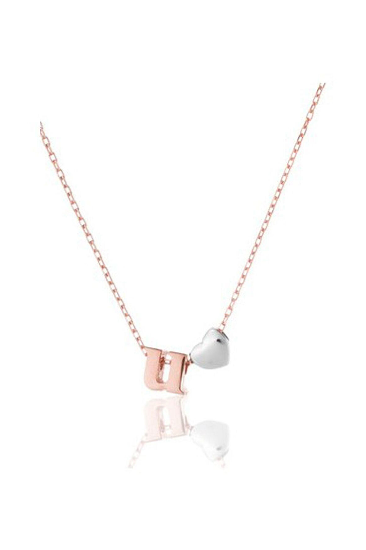 Kadın 925 Ayar Gümüş Üç Boyutlu U Harfi Kalp Kolye