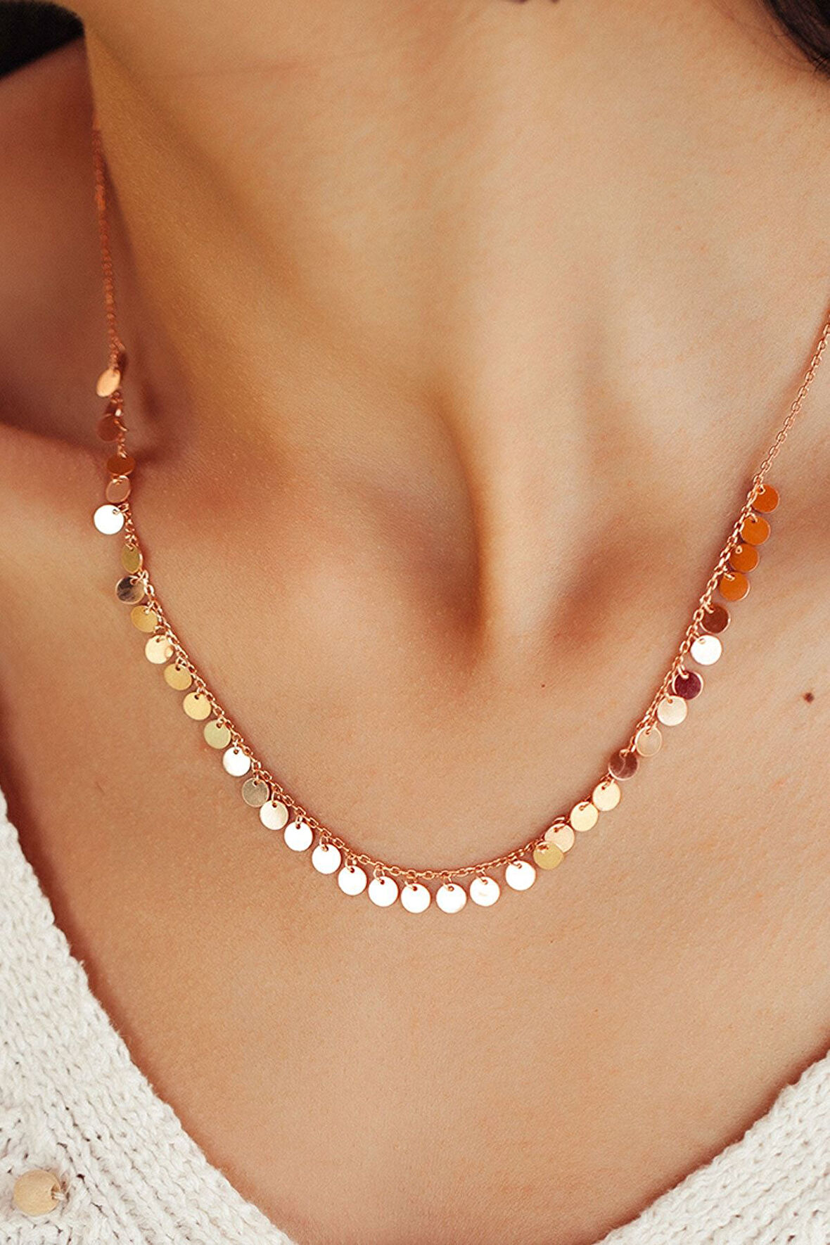 925 Ayar Rose Altın Kaplama Gümüş Pul Kolye