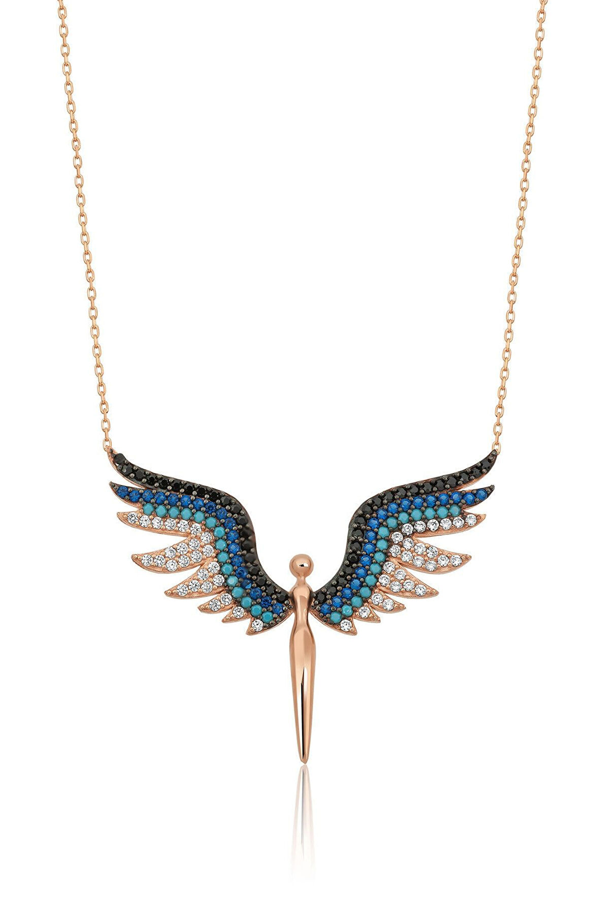 925 Ayar Rose Altın Kaplama Renkli Zirkon Taşlı Mikail Meleği Gümüş Kolye