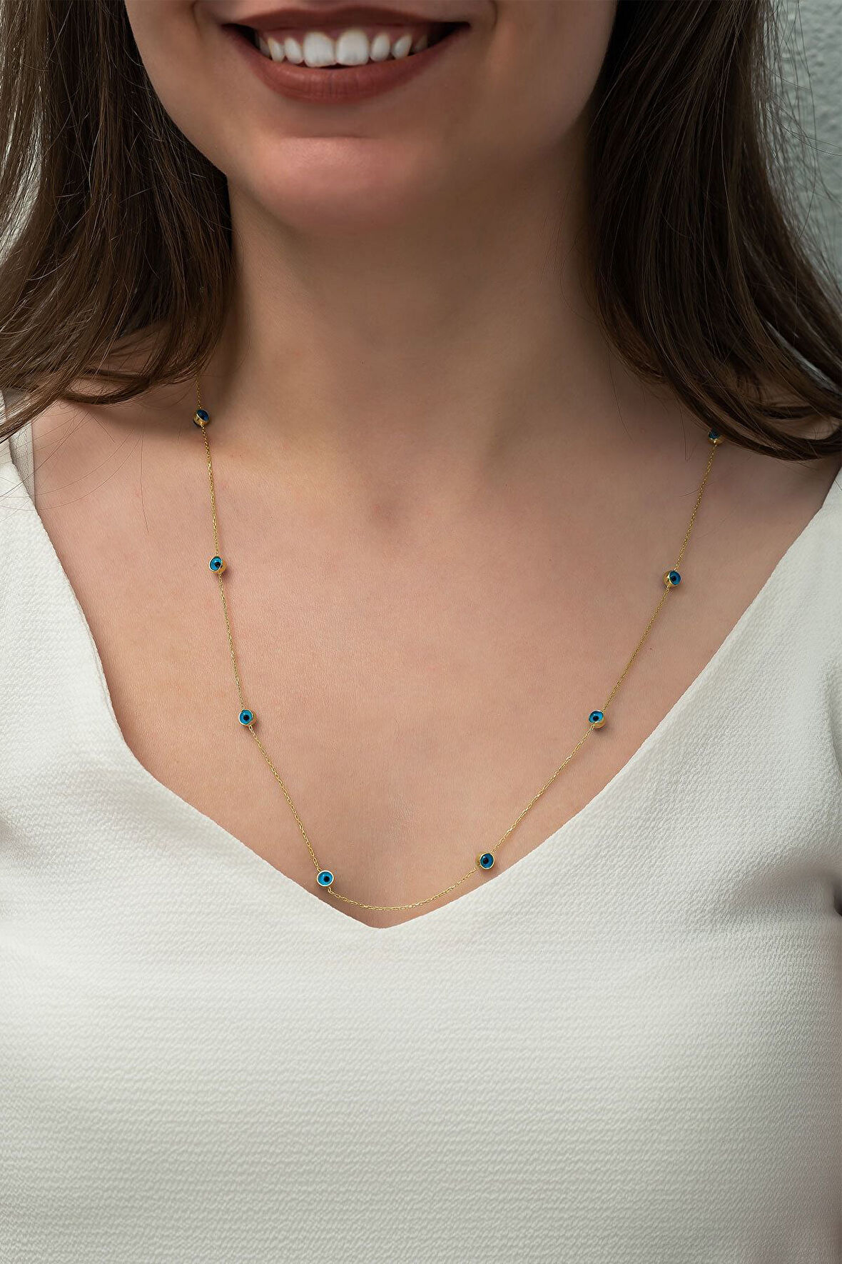 925 Ayar Altın Kaplama Mineli Nazar Göz Gümüş Kolye