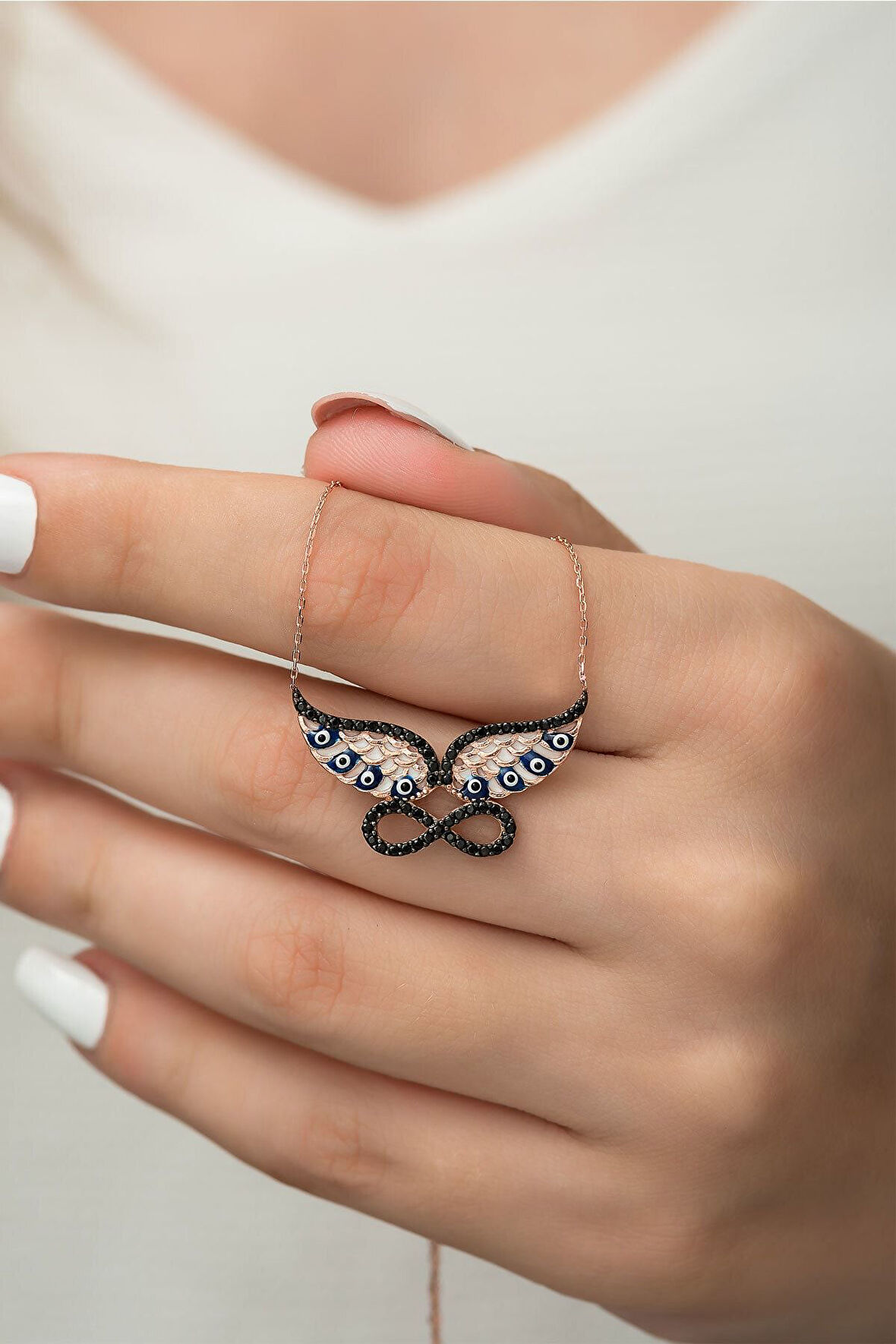 925 Ayar Kanatlı Sonsuzluk Kadın Gümüş Kolye Rose Kaplama