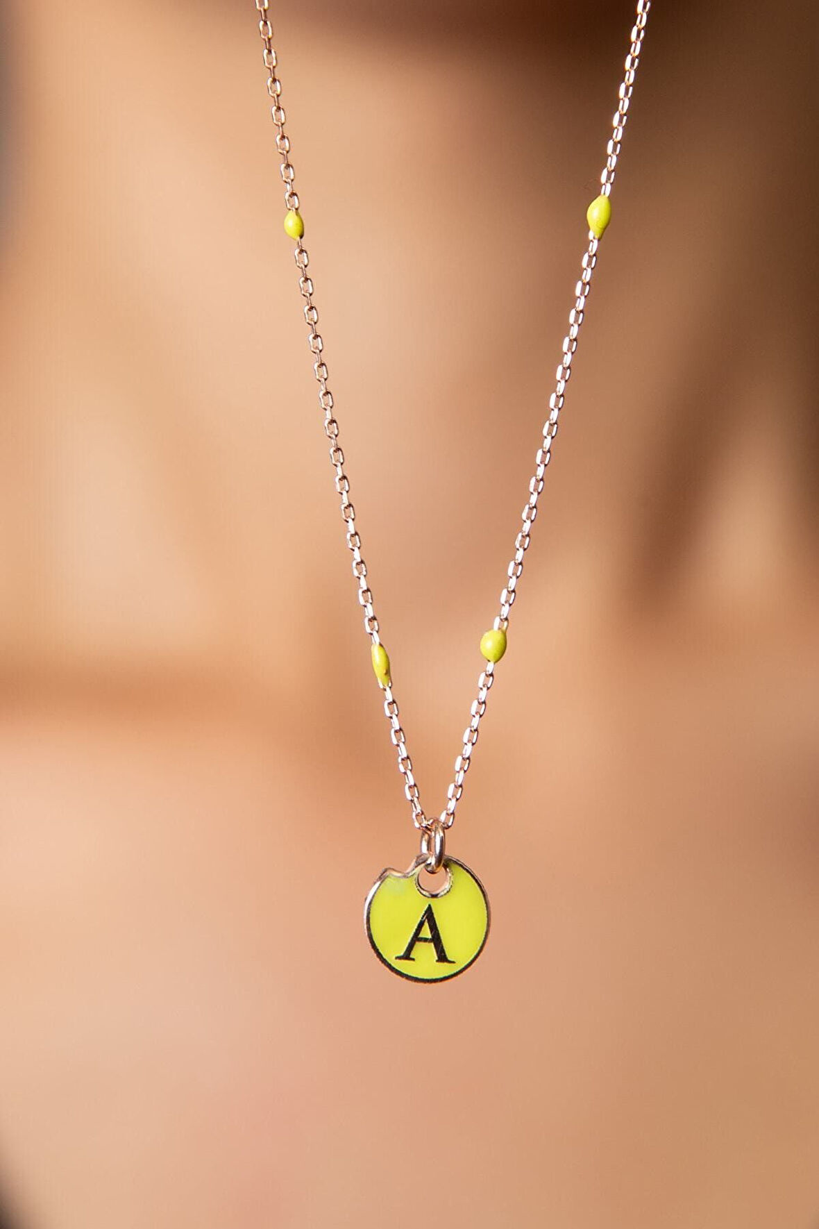 925 Ayar Mineli A Harfi Gümüş Kolye