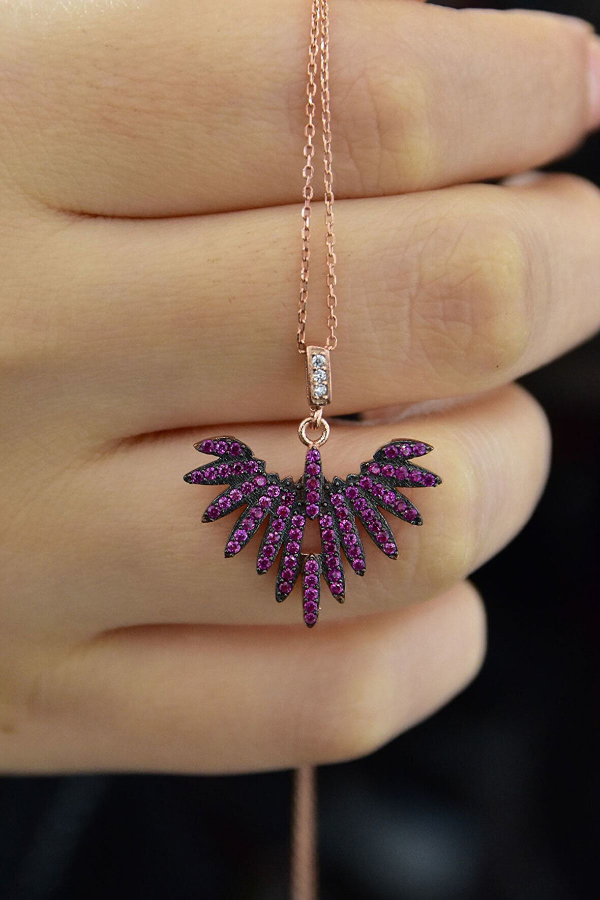 925 Ayar Gümüş Rubi Anka Kanat Kolye