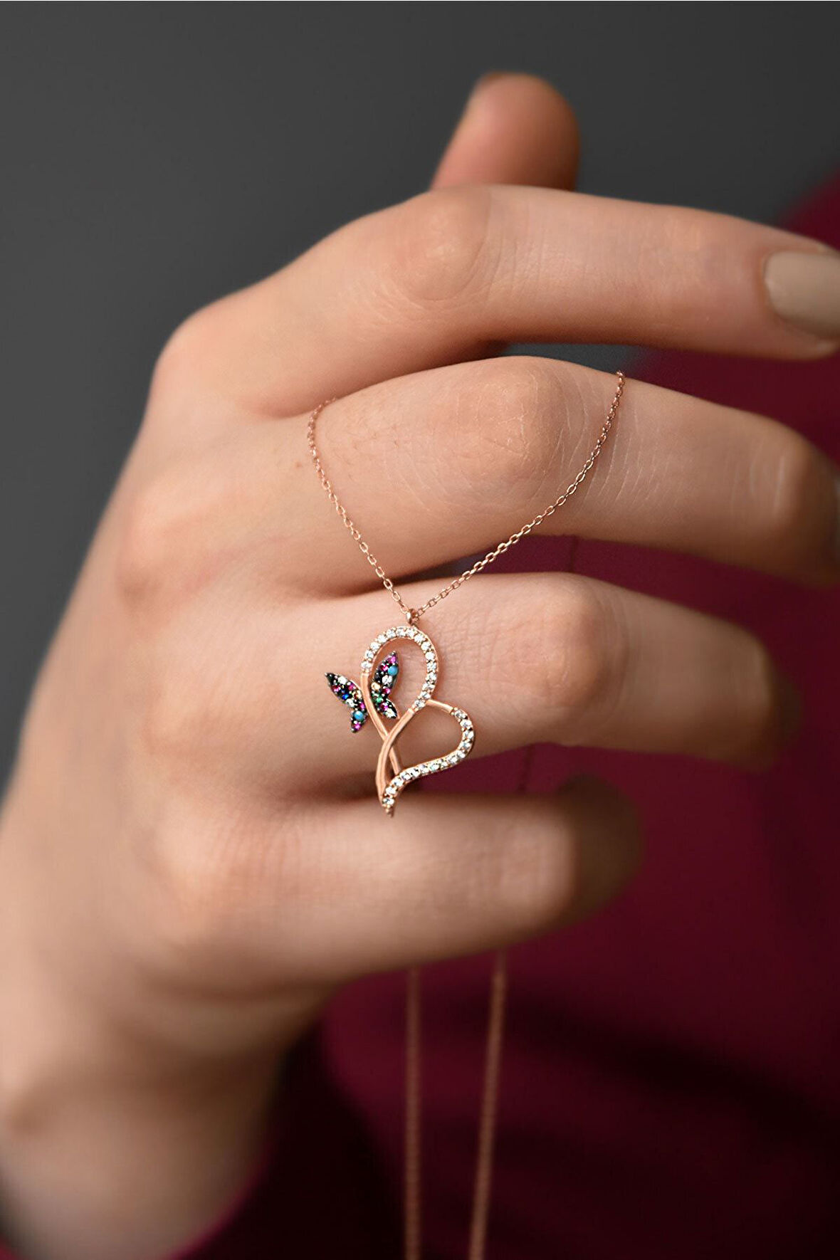 925 Ayar Mix Zirkon Taşlı Kalp Sonsuzluk Gümüş Kolye