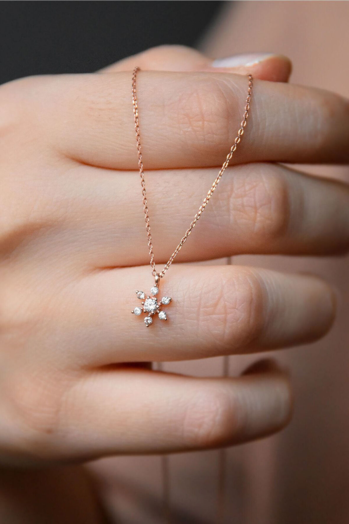 925 Ayar Rose Altın Kaplama Kartanesi Gümüş Kolye