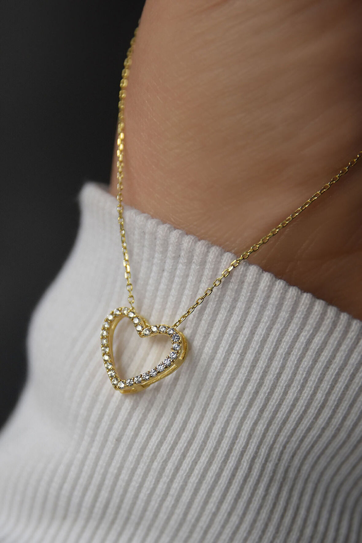 925 Ayar Gümüş Gold Kaplama Montür Kalp Kolye