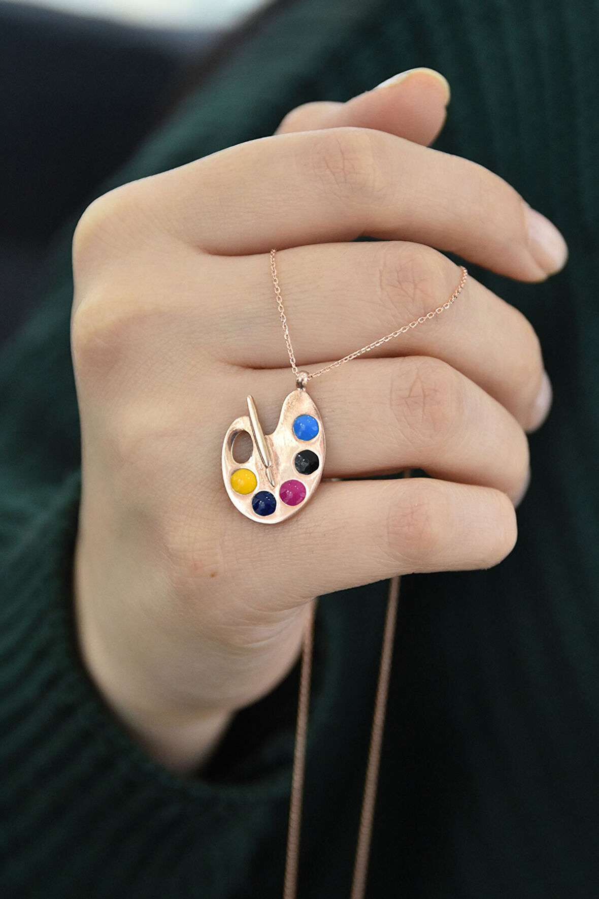 925 Ayar Gümüş Rose Altın Kaplama Palet Kolye