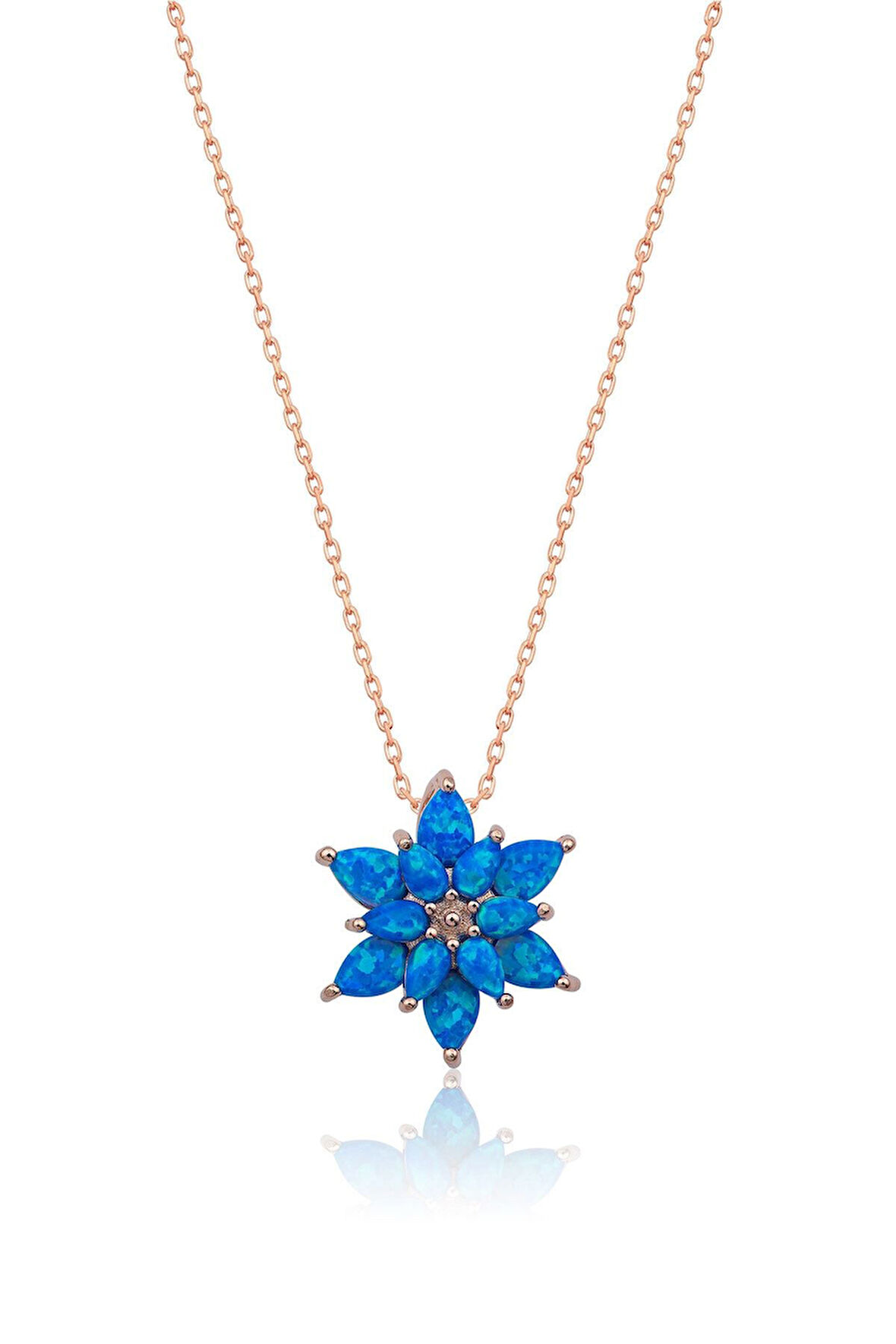 925 Ayar Açık Mavi Opal Taşlı Gümüş Lotus Kolye