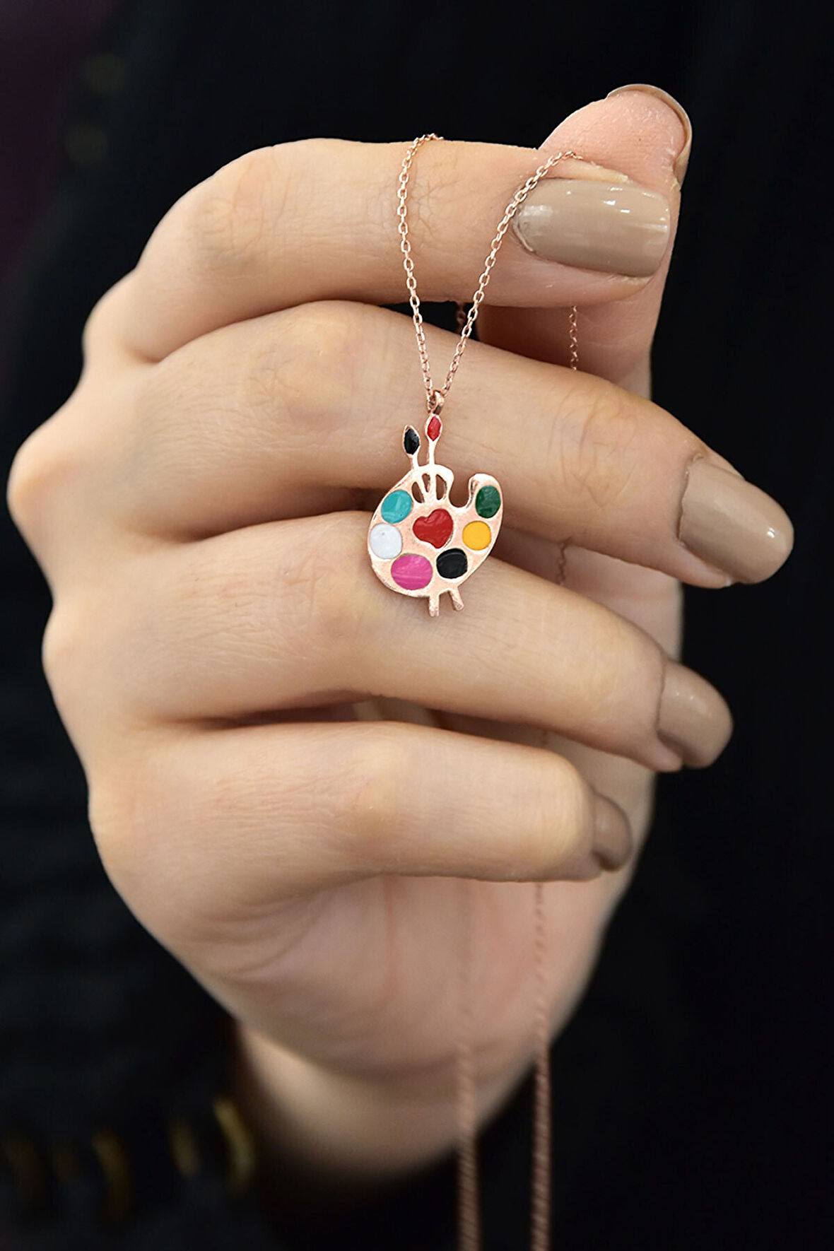 925 Ayar Gümüş Rose Kaplama Iki Fırçalı Palet Kolye