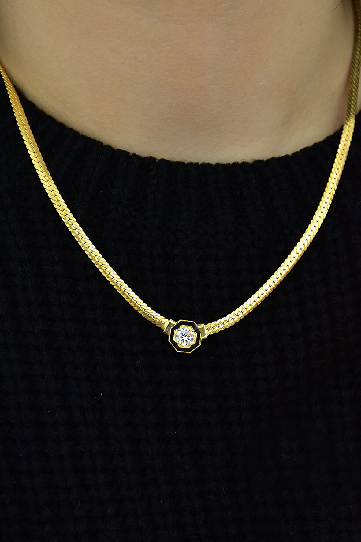 925 Ayar Gümüş Altın Kaplama Yassı Zincir Kolye