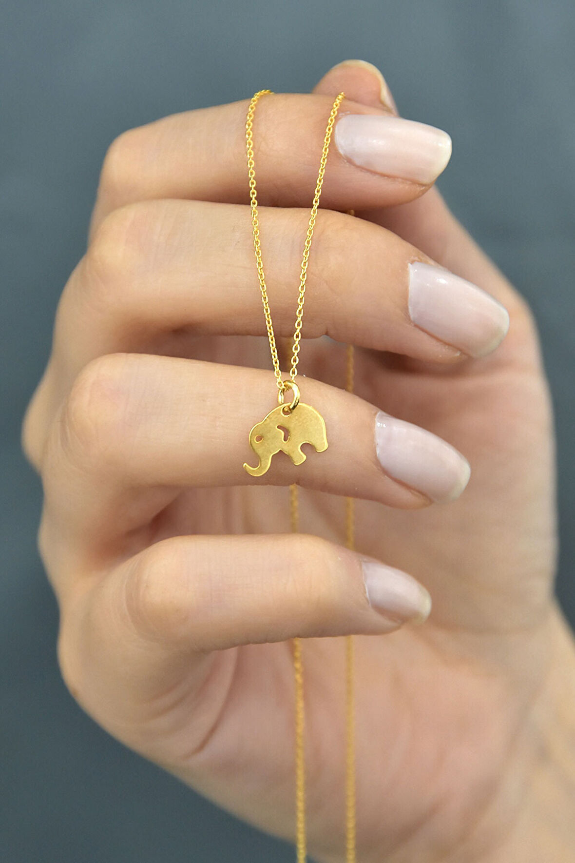 925 Ayar Altın Kaplama Plaka Kesim Gümüş Fil Kolye