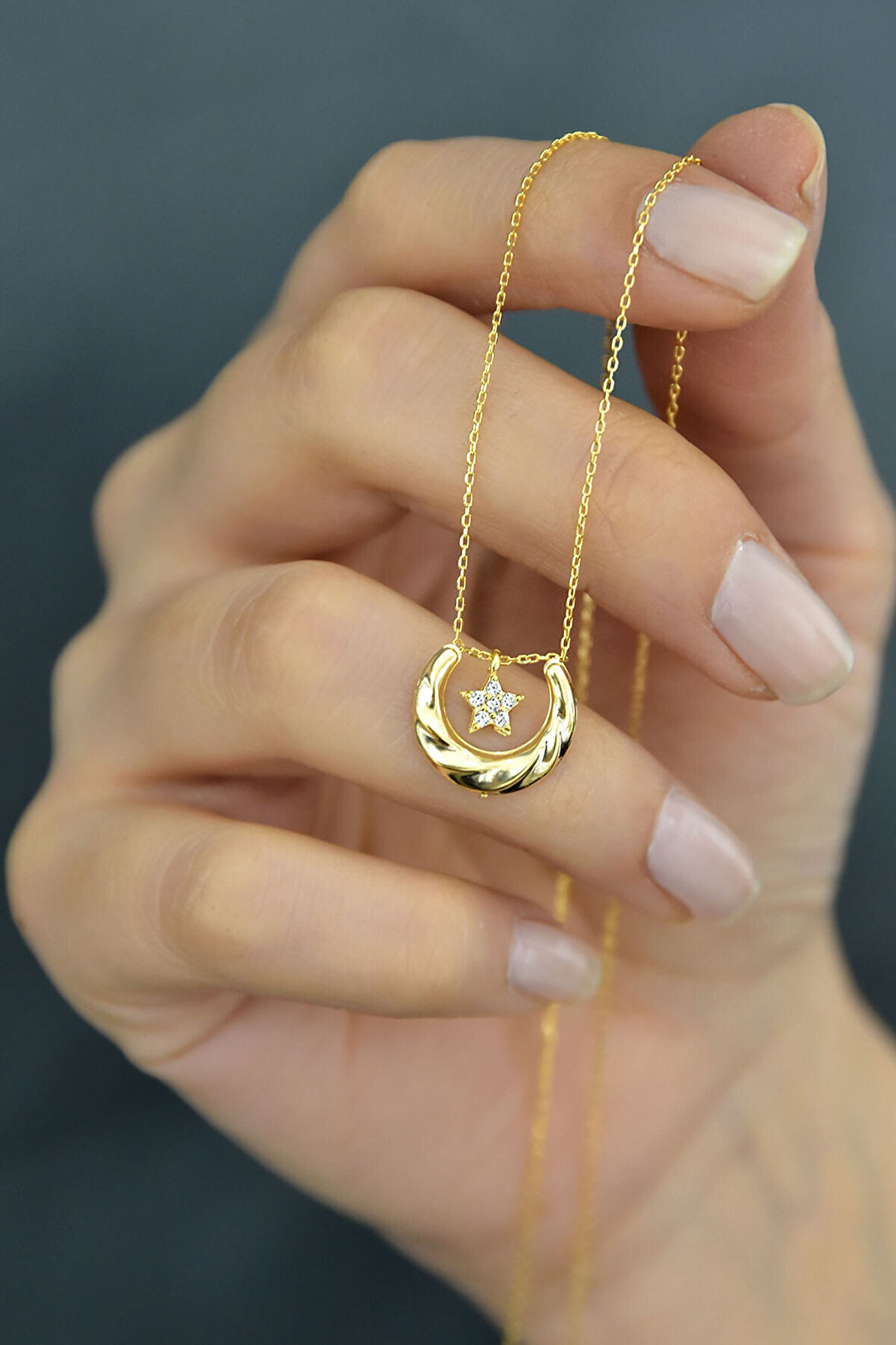 925 Ayar Gümüş Gold Kaplama Licuala Yıldız Detaylı Kolye