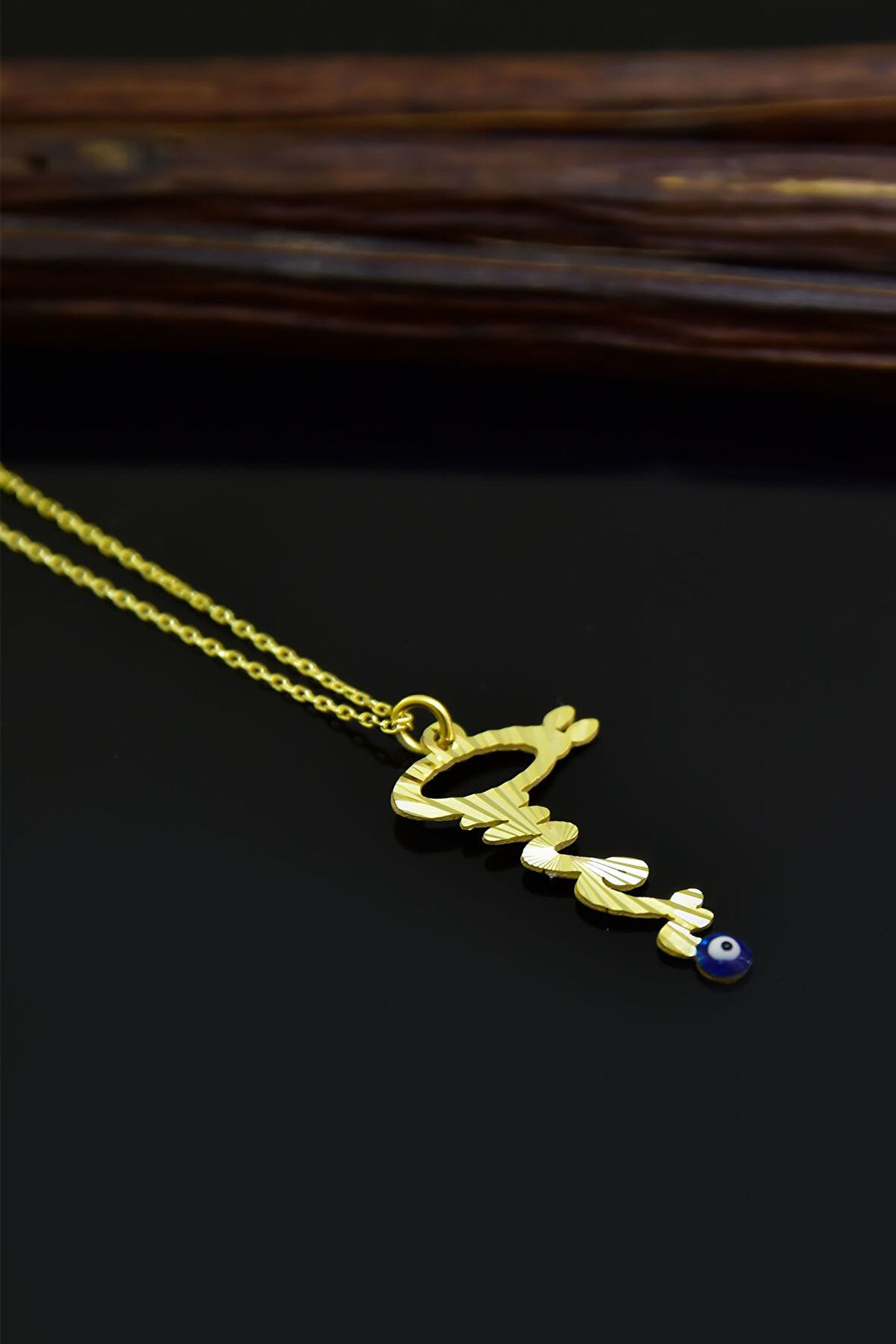 925 Ayar Gümüş Altın Kaplama Kristal Kesim Nazarlı Isim Kolye