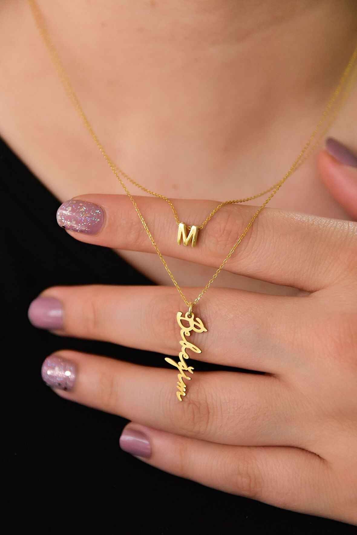 925 Ayar Gümüş Altın Kaplama Harf Ve Bebeğim Yazılı Asansörlü Kolye