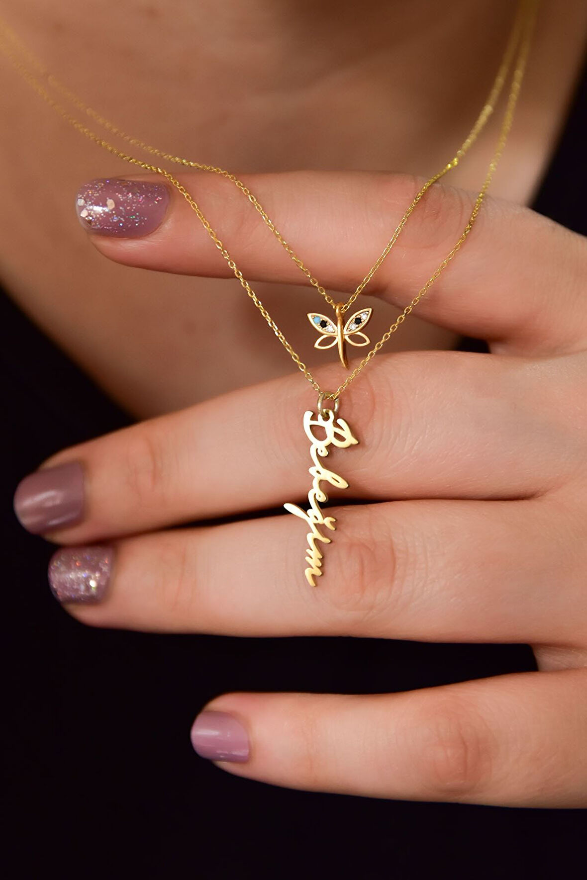 925 Ayar Gümüş Altın Kaplama Yusufçuk Ve Bebeğim Yazılı Asansörlü Kolye