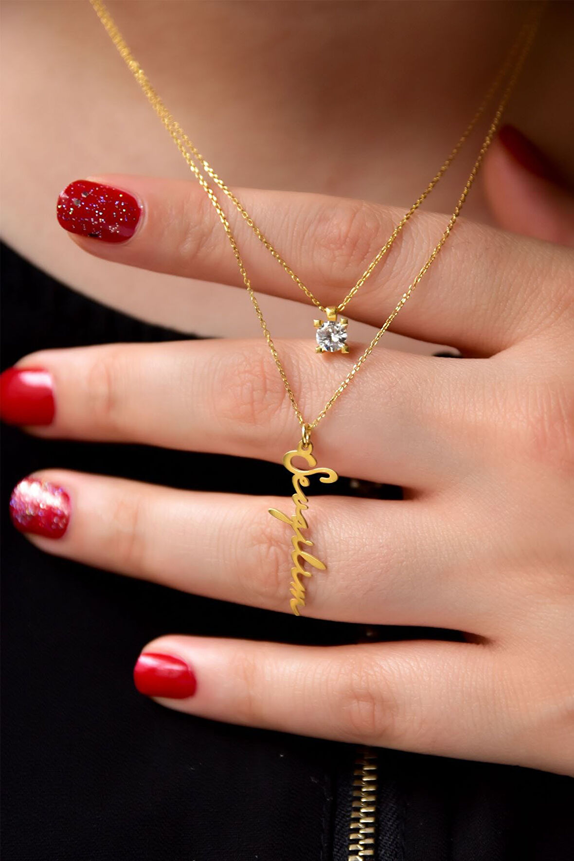 925 Ayar Gümüş Altın Kaplama Kare Tektaş Ve Sevgilim Yazılı Asansörlü Kolye