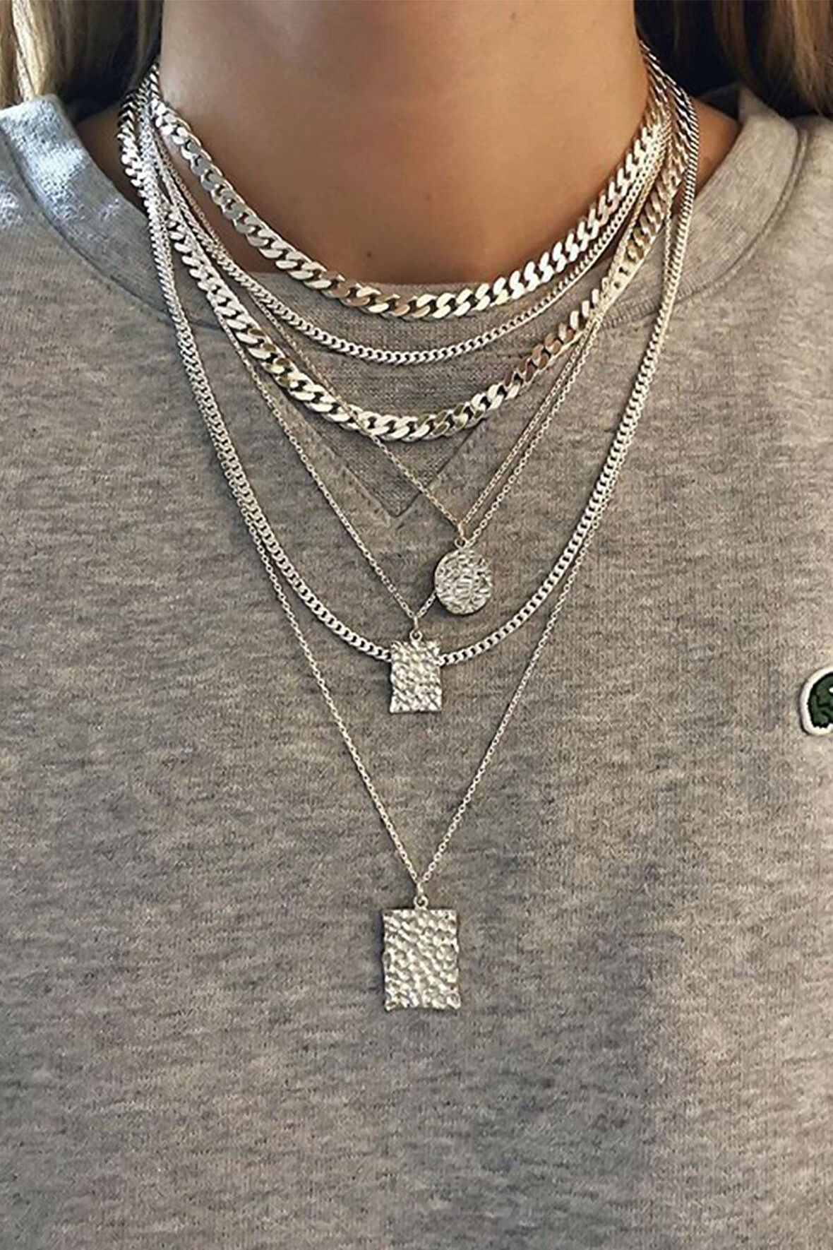 925 Ayar Gümüş Rodyum Kaplama Kadın Zincir Kombin Kolye