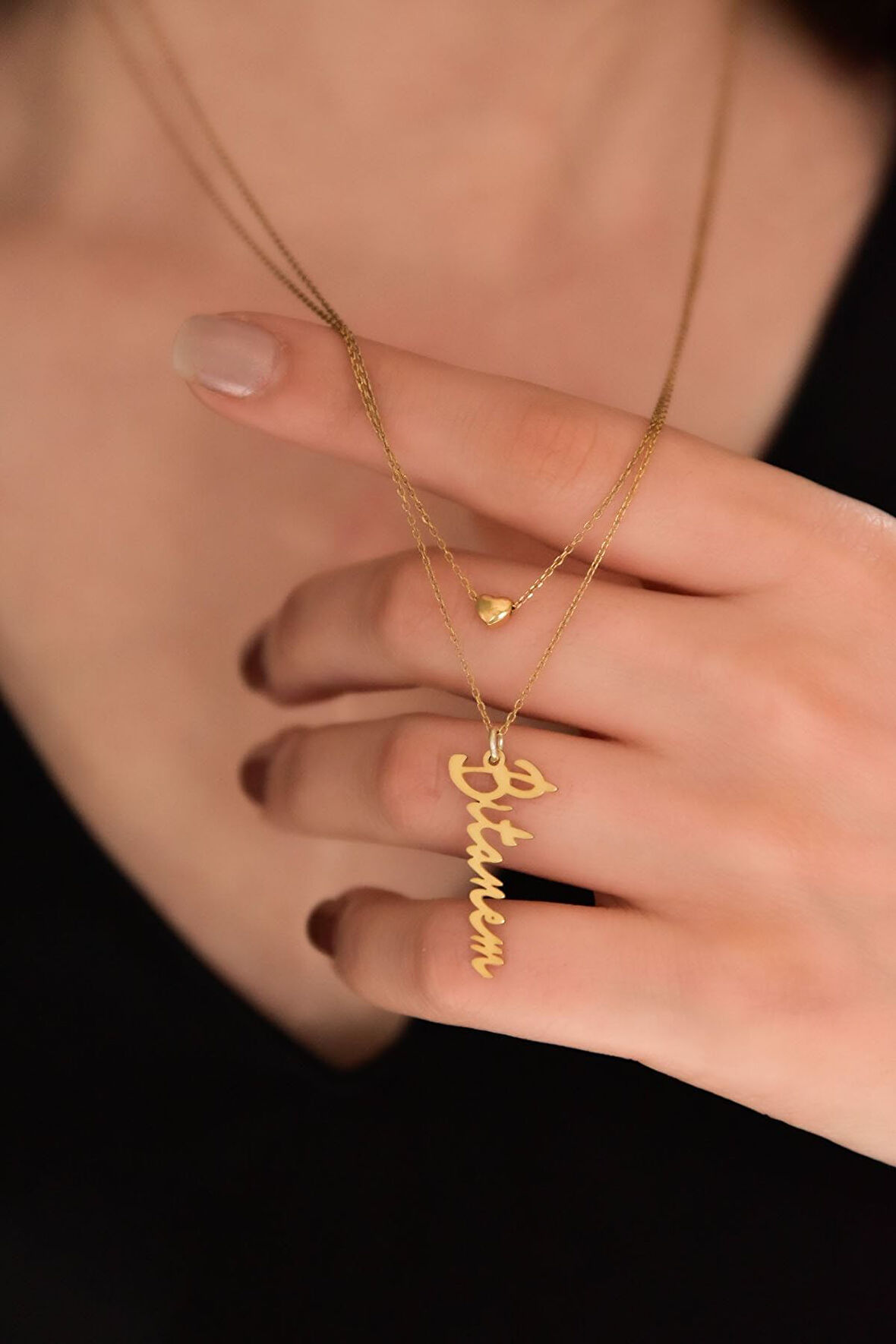 925 Ayar Gümüş Altın Kaplama 3d Kalp Ve Bitanem Yazılı Asansörlü Kolye