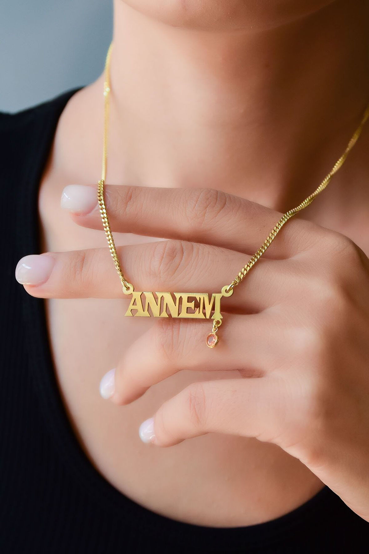 925 Ayar Gümüş Altın Kaplama Annem Yazılı Gurmet Zincir Kadın Kolye