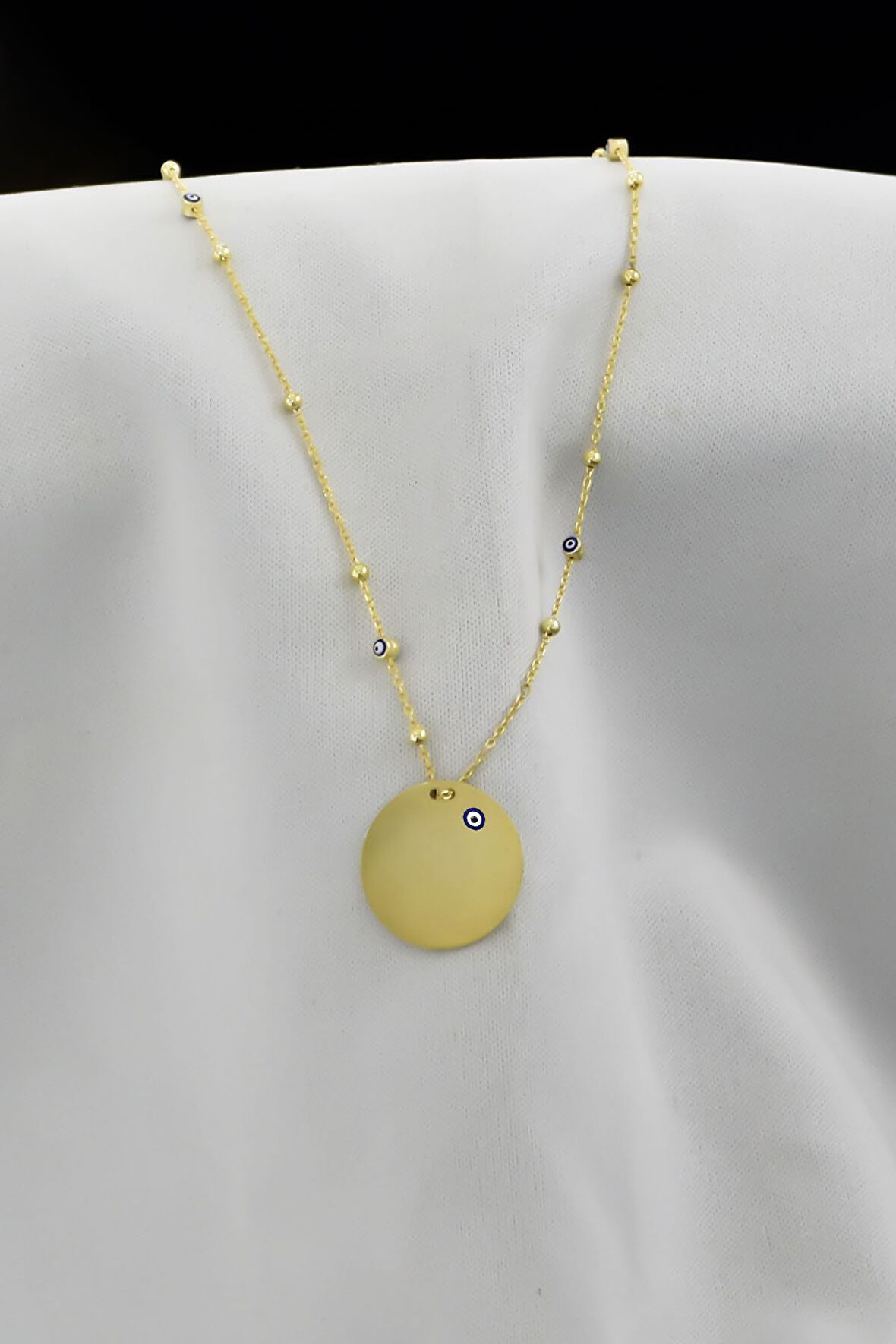 925 Ayar Gümüş Altın Kaplama Lacivert Nazar Mineli Plaka Kolye