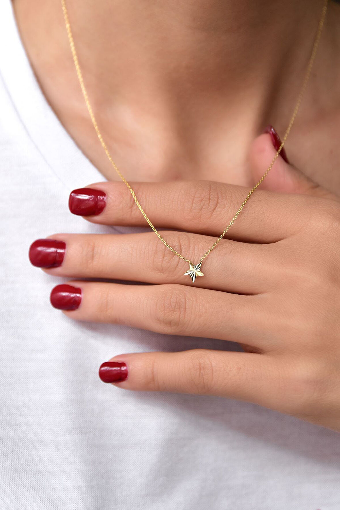 925 Ayar Gümüş Altın Kaplama Kristal Kesim Yıldız Kolye