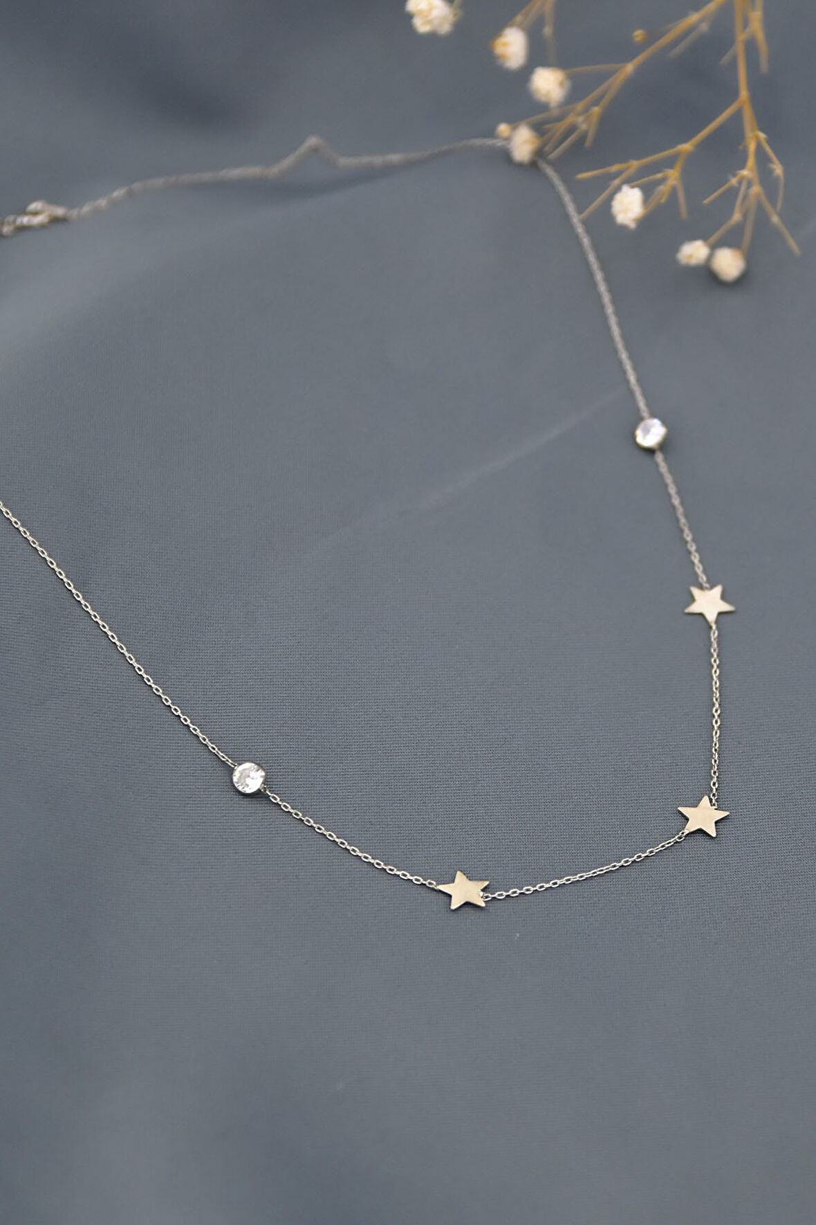 925 Ayar Gümüş Rodyum Kaplama Taşlı Yıldız Kolye