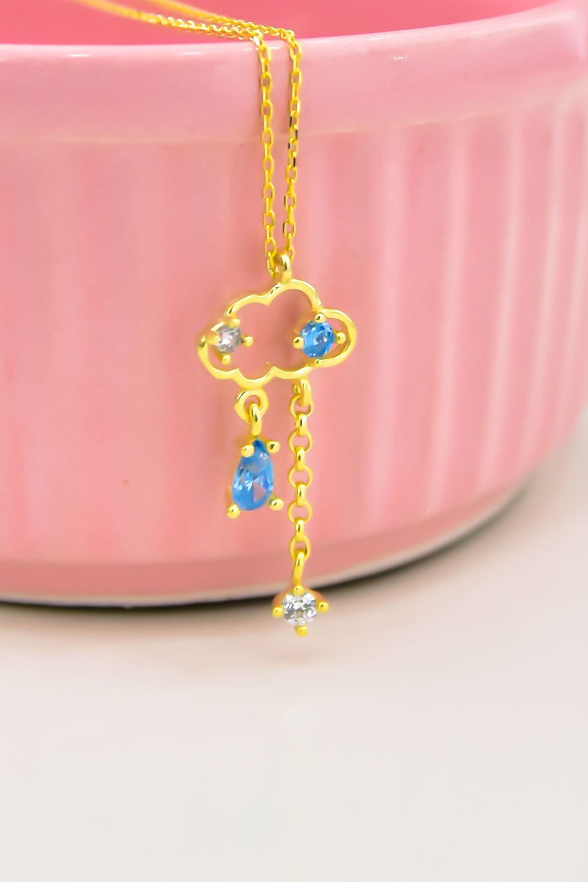 925 Ayar Gümüş Altın Kaplama Yağmur Bulut Kolye