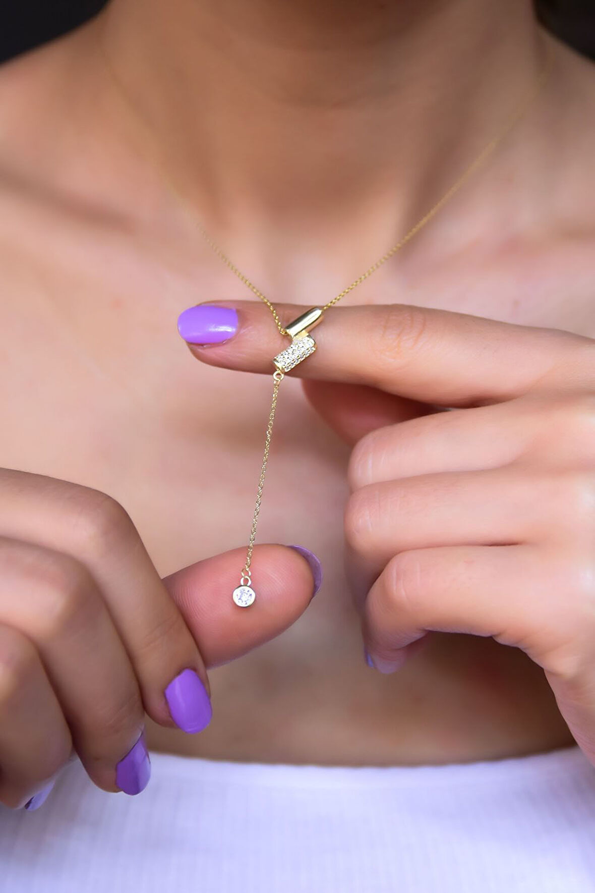 925 Ayar Gümüş Altın Kaplama Taşlı Tasarım Kolye