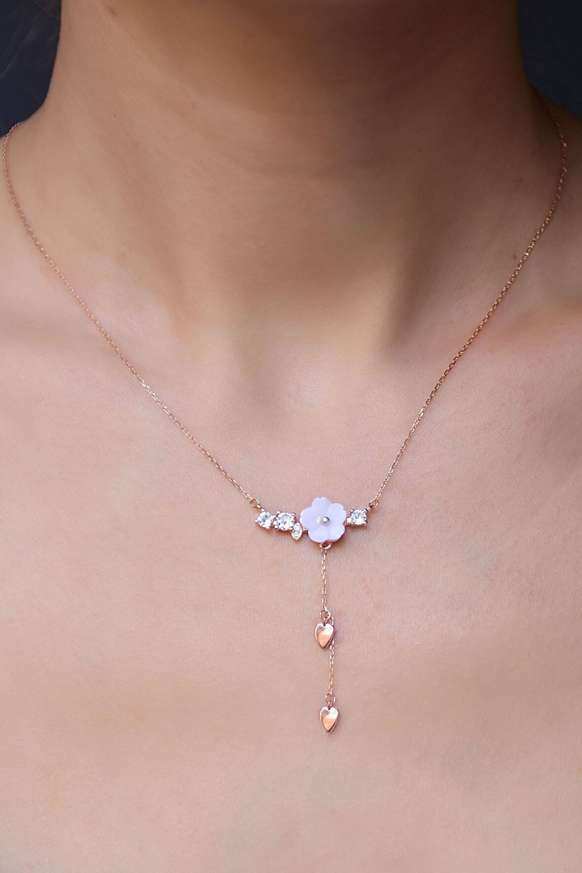 925 Ayar Gümüş Rose Kaplama Kardelen Çiçeği Kolye