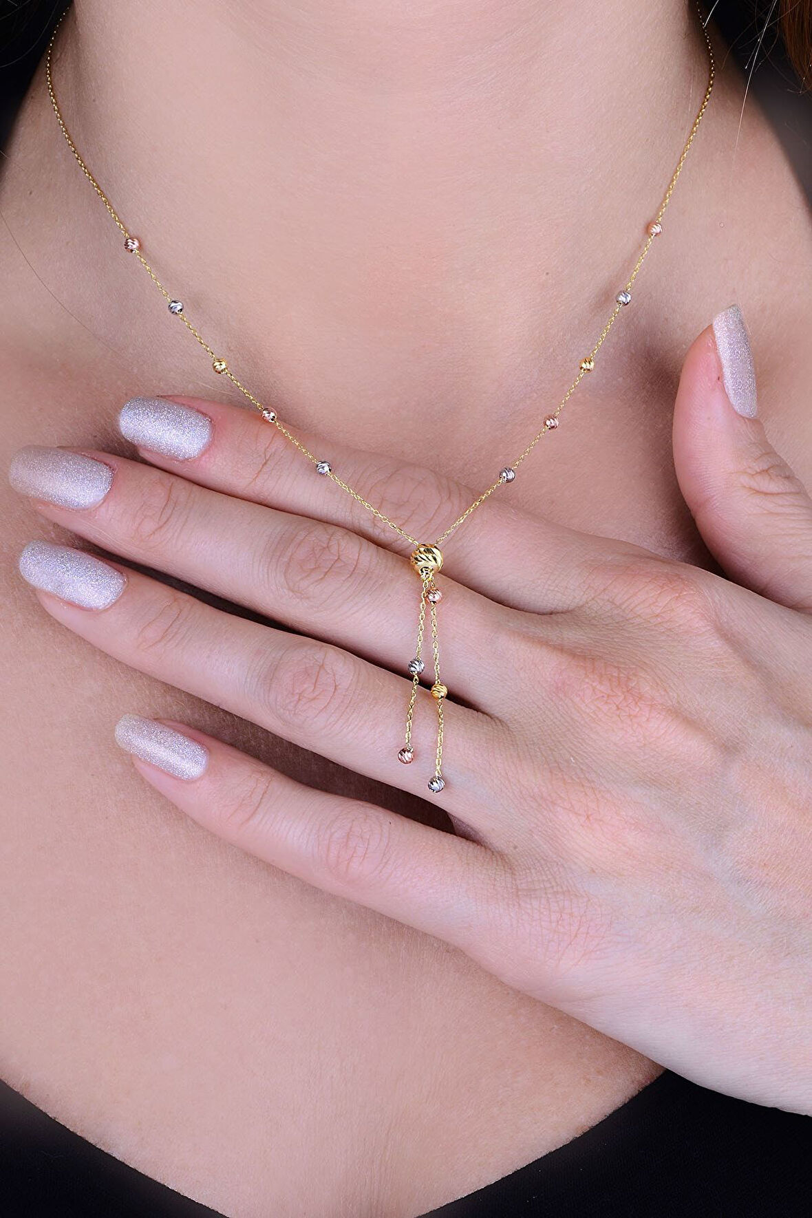 925 Ayar Gümüş Üç Renk Dorika Toplu Kadın Kolye