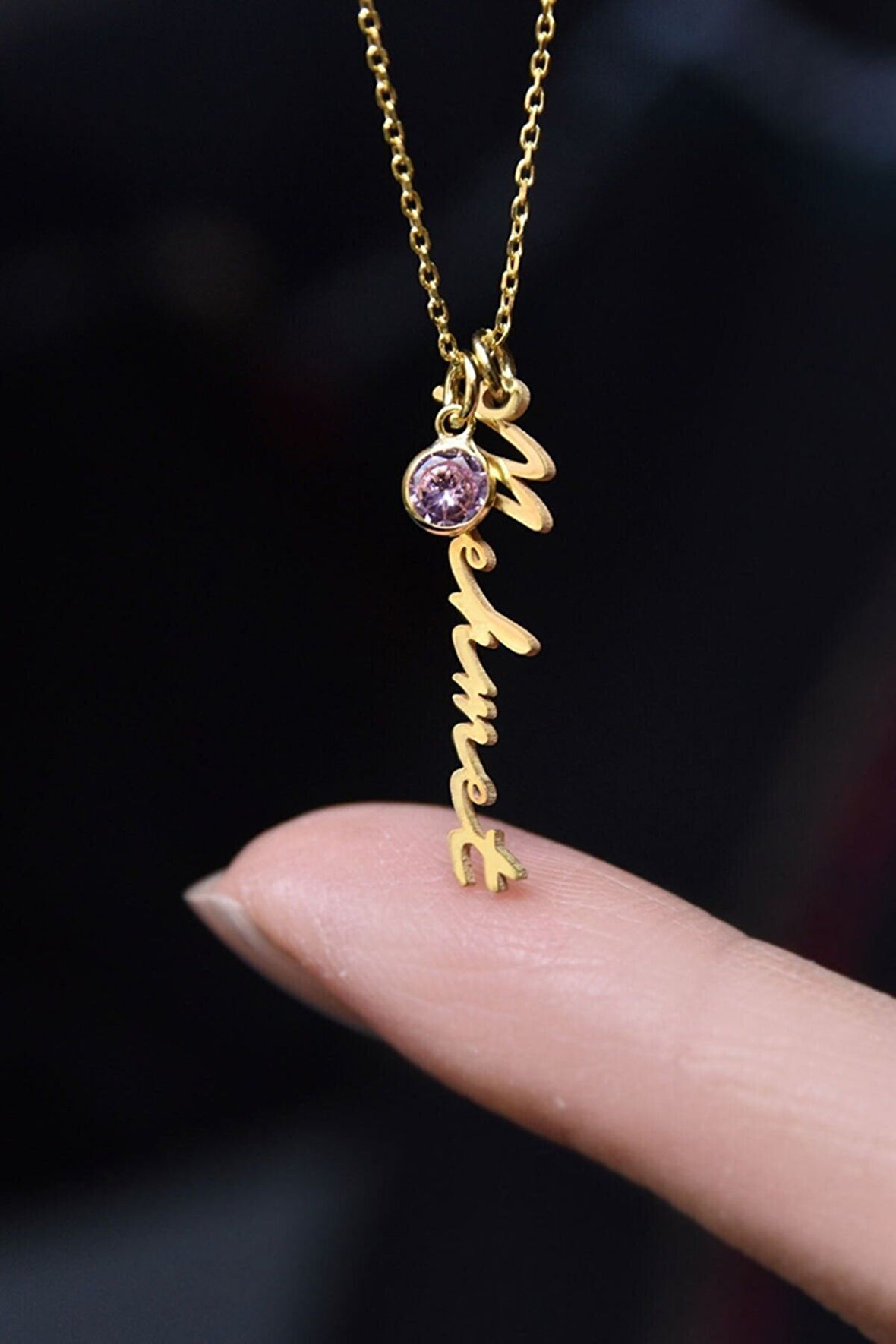 925 Ayar Gümüş Gold Kaplama Doğum Taşlı Isimli Kadın Kolye