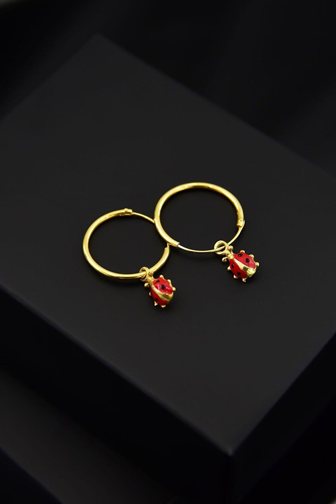 925 Ayar Gümüş Altın Kaplama Uğur Böceği Halka Küpe