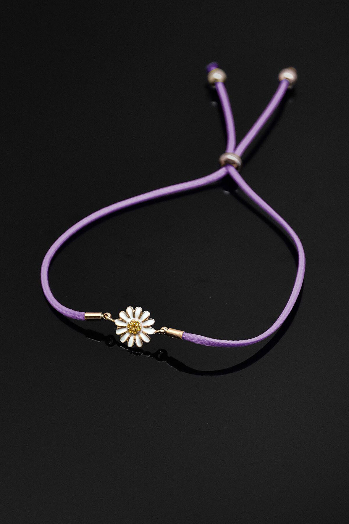 925 Ayar Gümüş Mor Ipli Asansörlü Papatya Bileklik